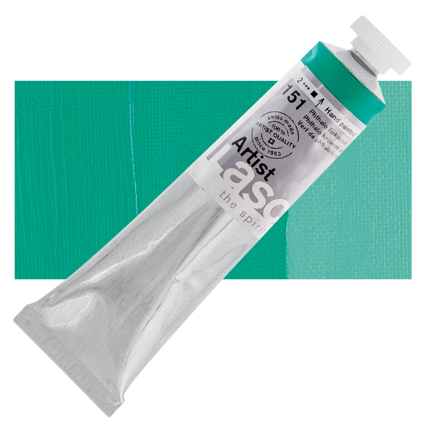 Lascaux Artist Acrylic - Phthalo Turquoise Green, 45 ml tube and swatch