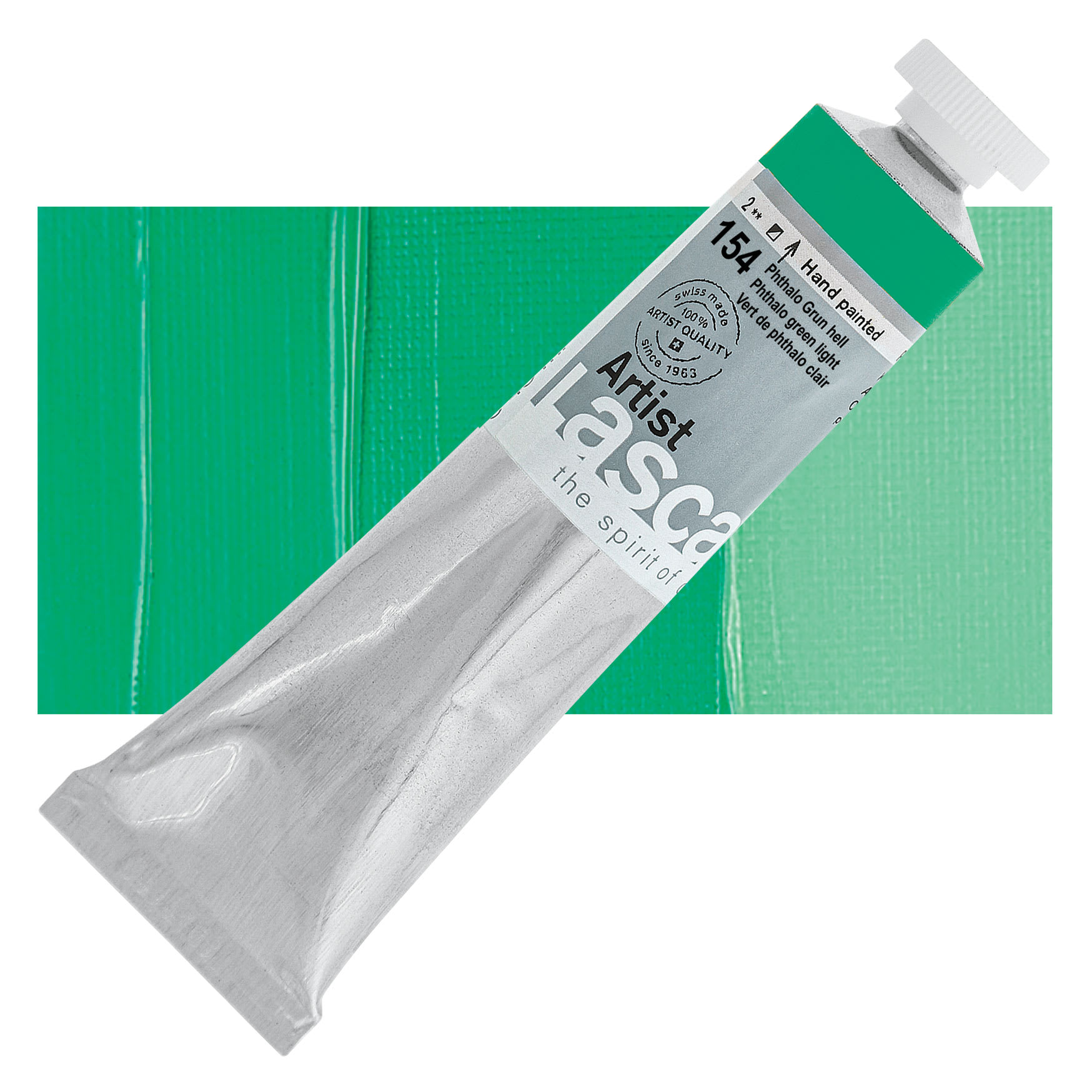 Lascaux Artist Acrylic - Phthalo Green Light, 45 ml tube and swatch