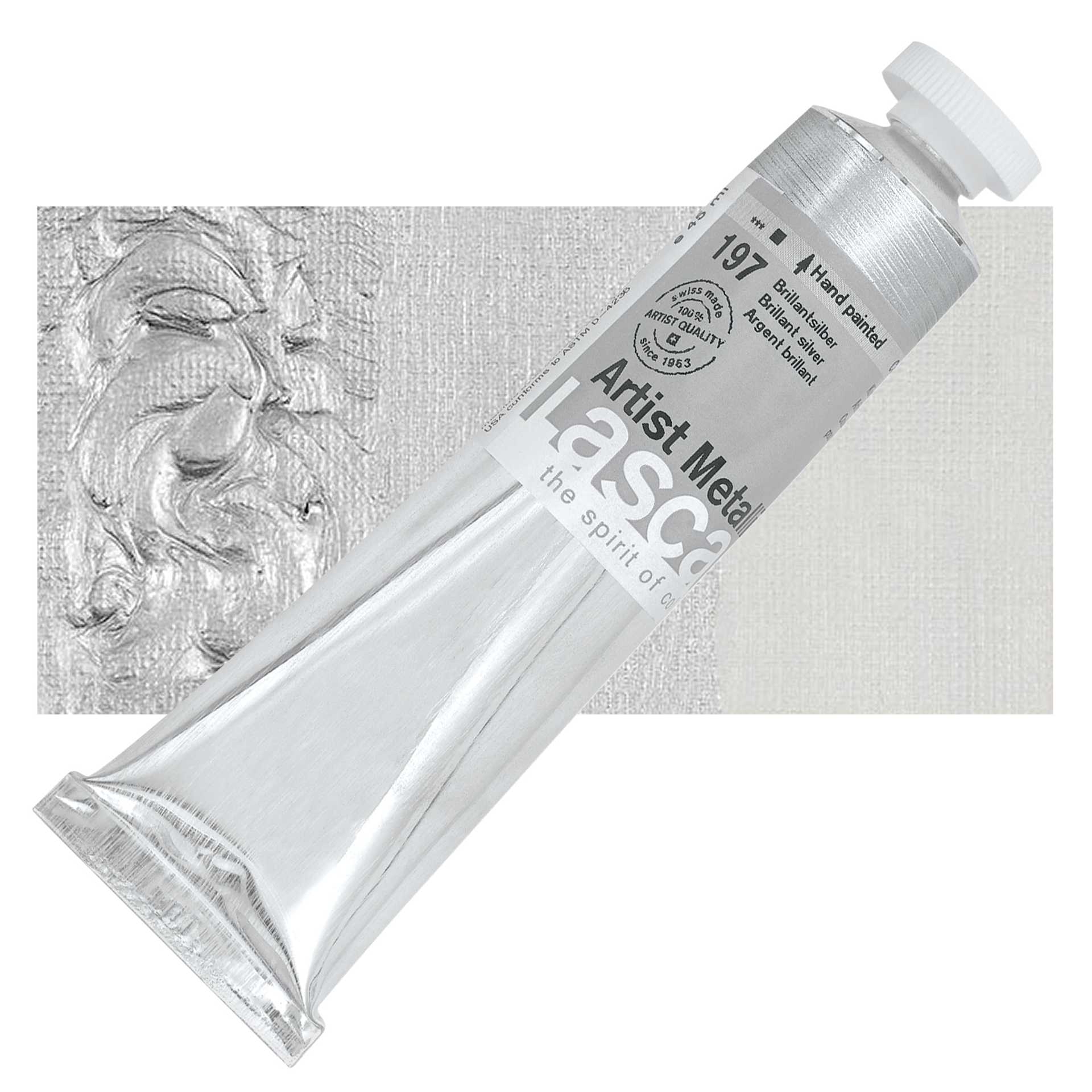 Lascaux Artist Acrylic - Brilliant Silver, 45 ml tube and swatch
