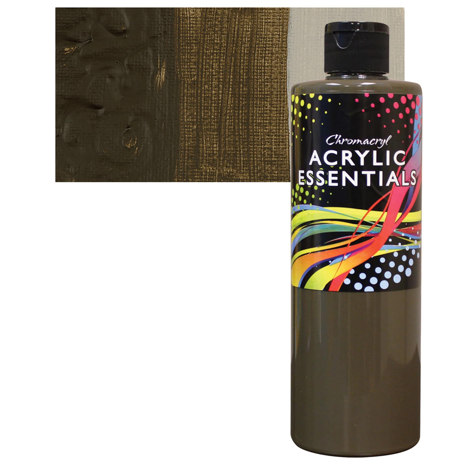 Chromacryl Acrylic Essentials - Raw Umber, 500 ml bottle and swatch