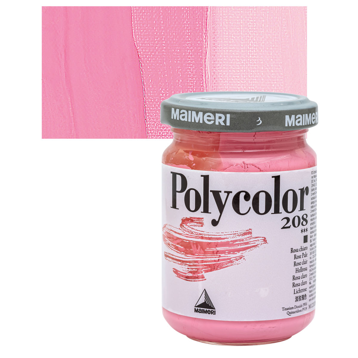 Maimeri Polycolor Vinyl Paint - Rose Pale, 140 ml Jar and swatch