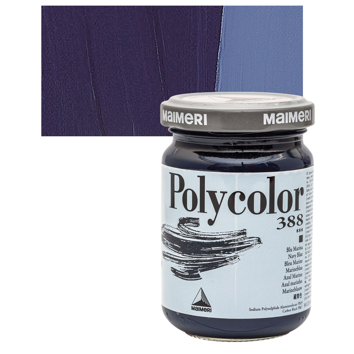 Maimeri Polycolor Vinyl Paint - Navy Blue, 140 ml jar and swatch