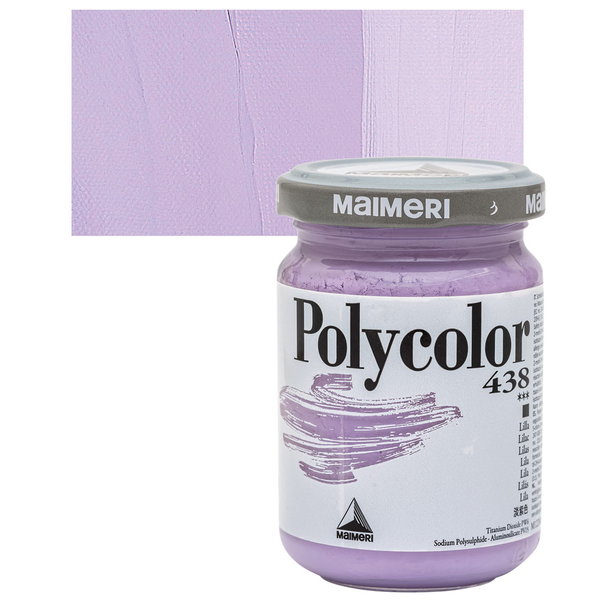 Maimeri Polycolor Vinyl Paint - Lilac, 140 ml jar and swatch