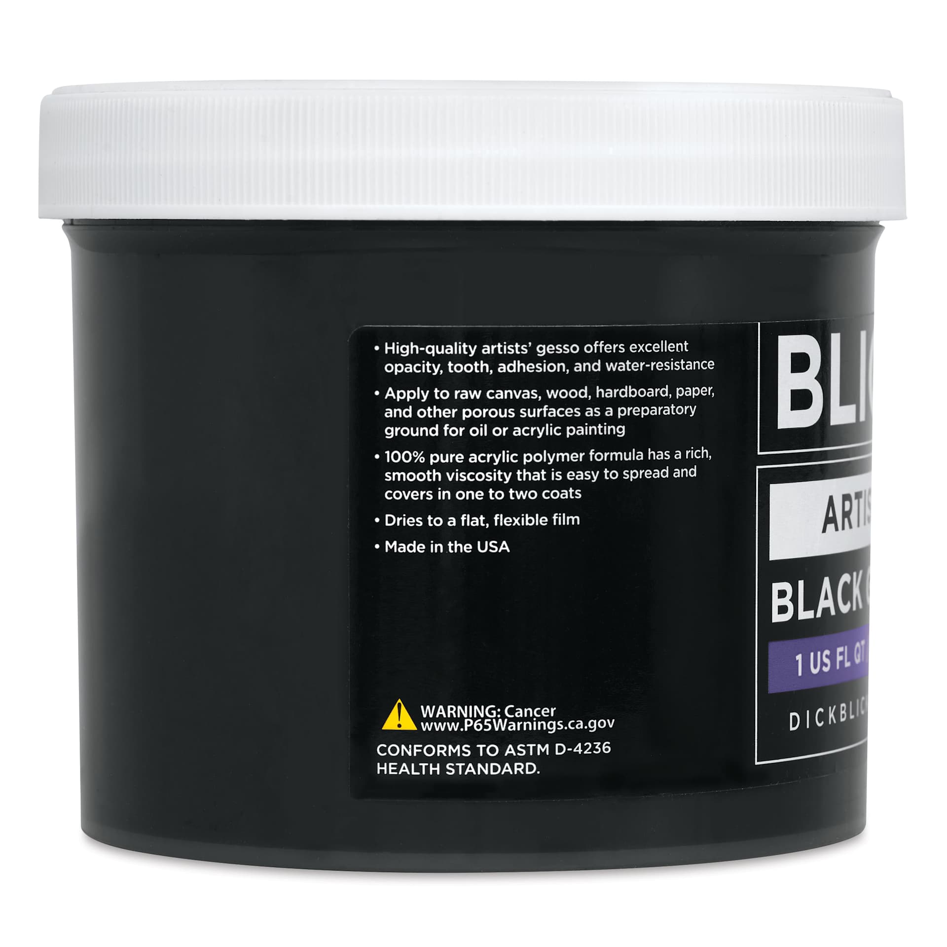 Blick Artists Acrylic Gesso - Black, Quart jar, side label product information