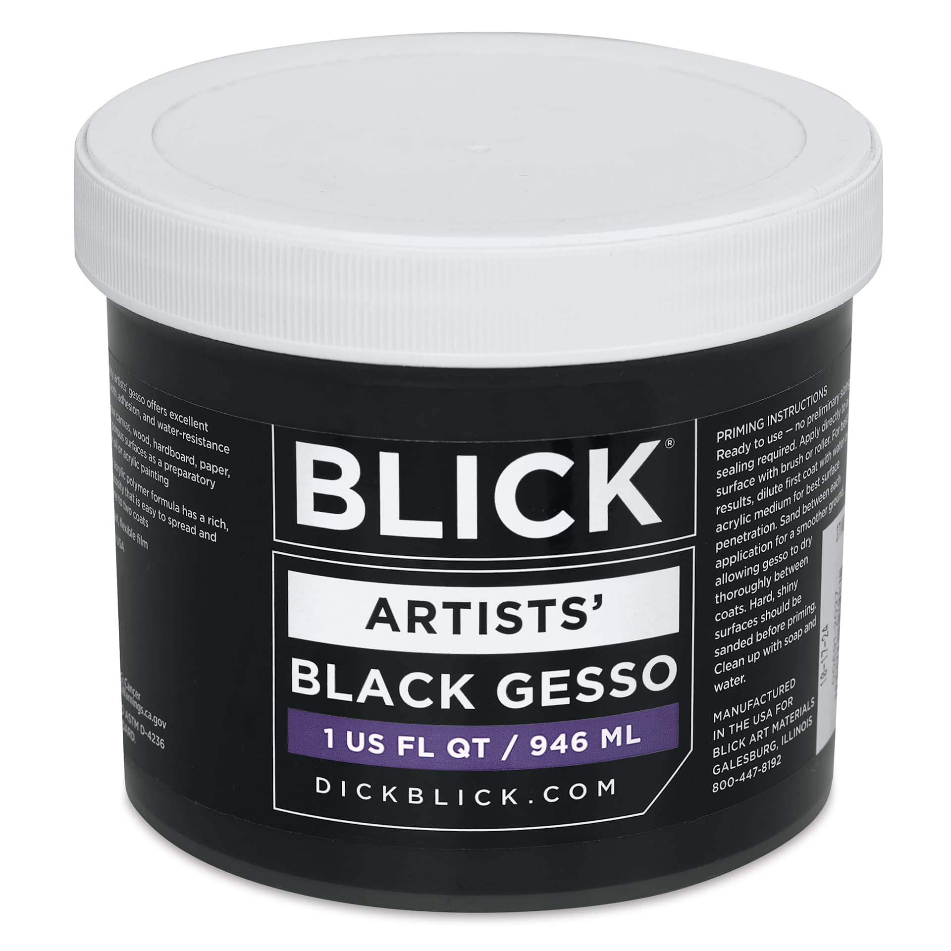 Blick Artists Acrylic Gesso - Black, Quart jar, view of lid