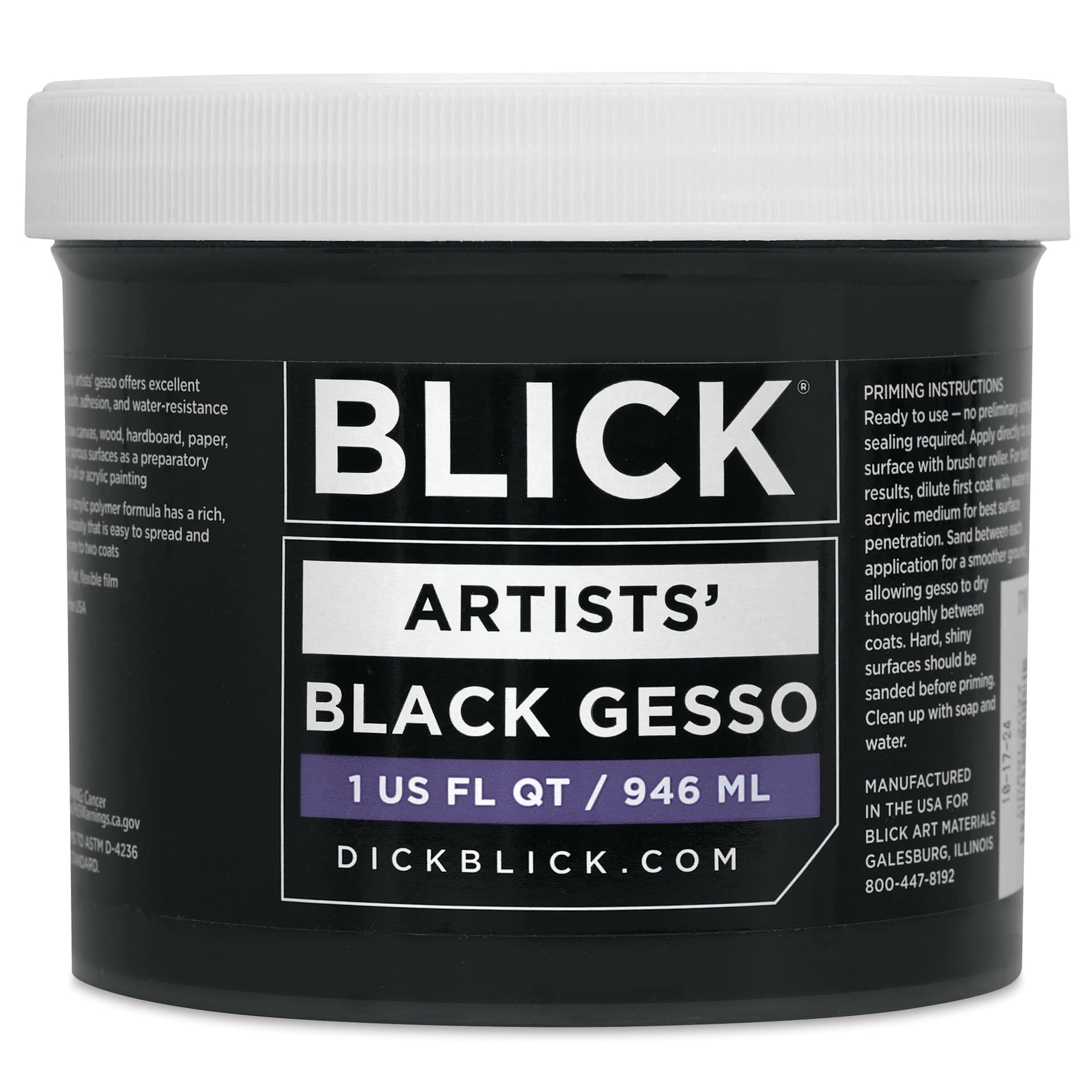 Blick Artists Acrylic Gesso - Black, Quart jar, front view