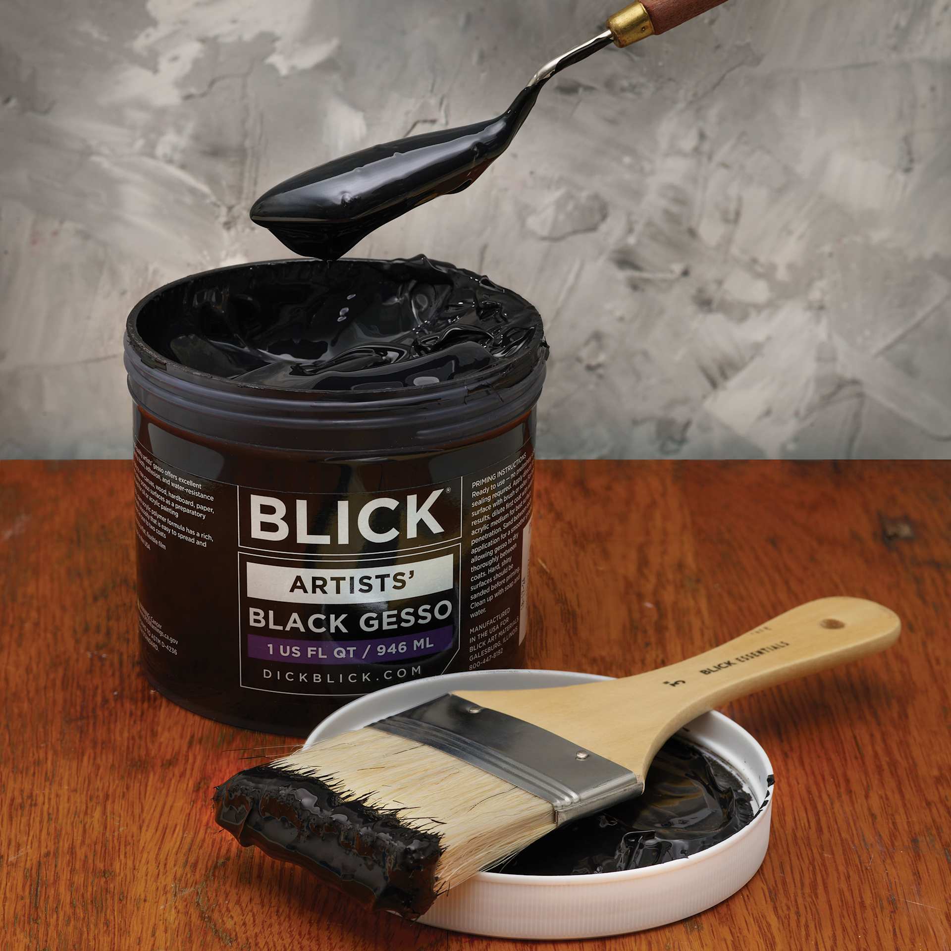 Blick Artists Acrylic Gesso - Black, Quart jar, showing viscosity