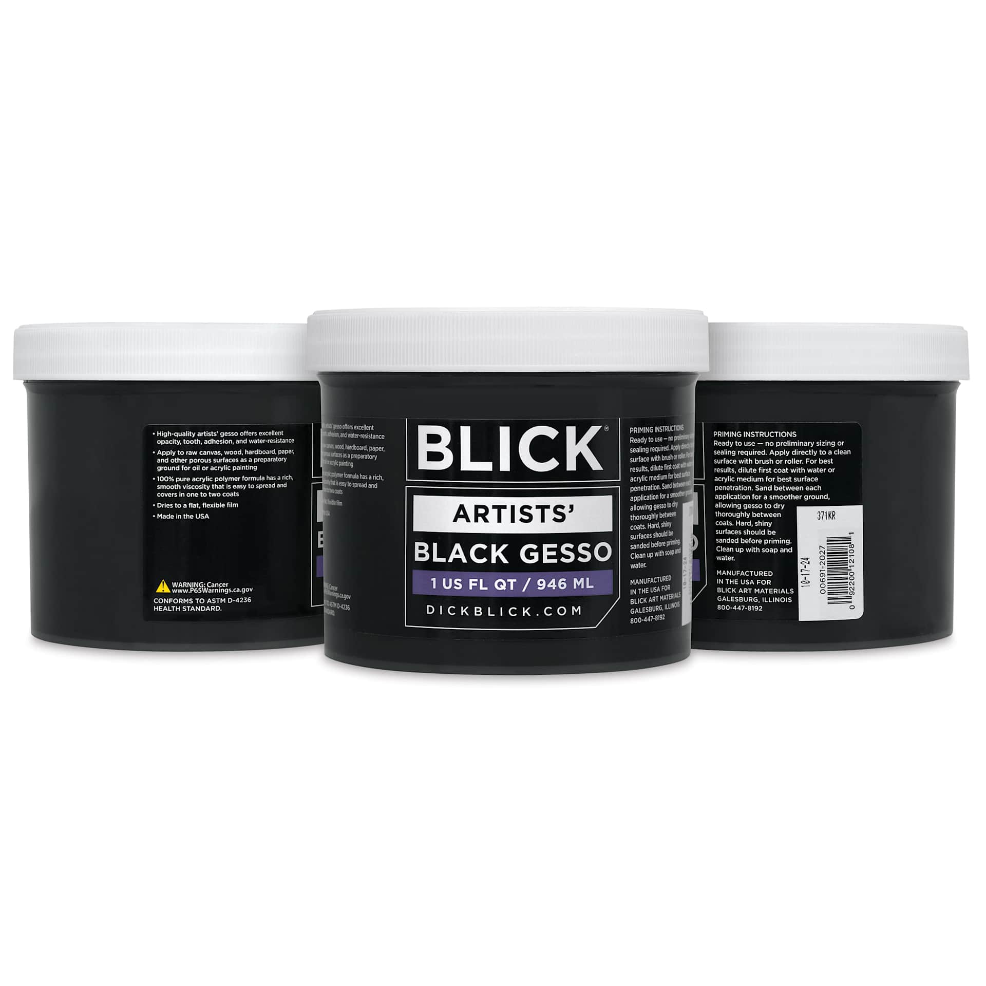 Blick Artists Acrylic Gesso - Black, Quart jar, three views