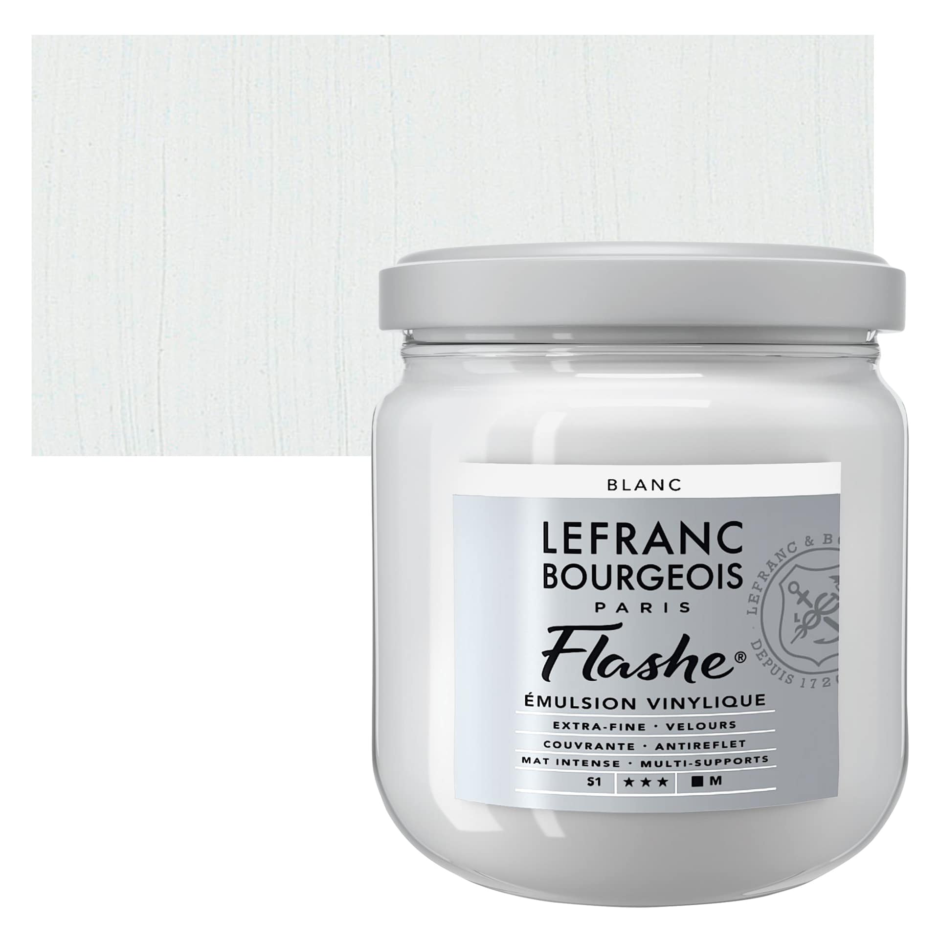 Lefranc & Bourgeois Flashe Vinyl Paint - White, 400 ml jar and swatch