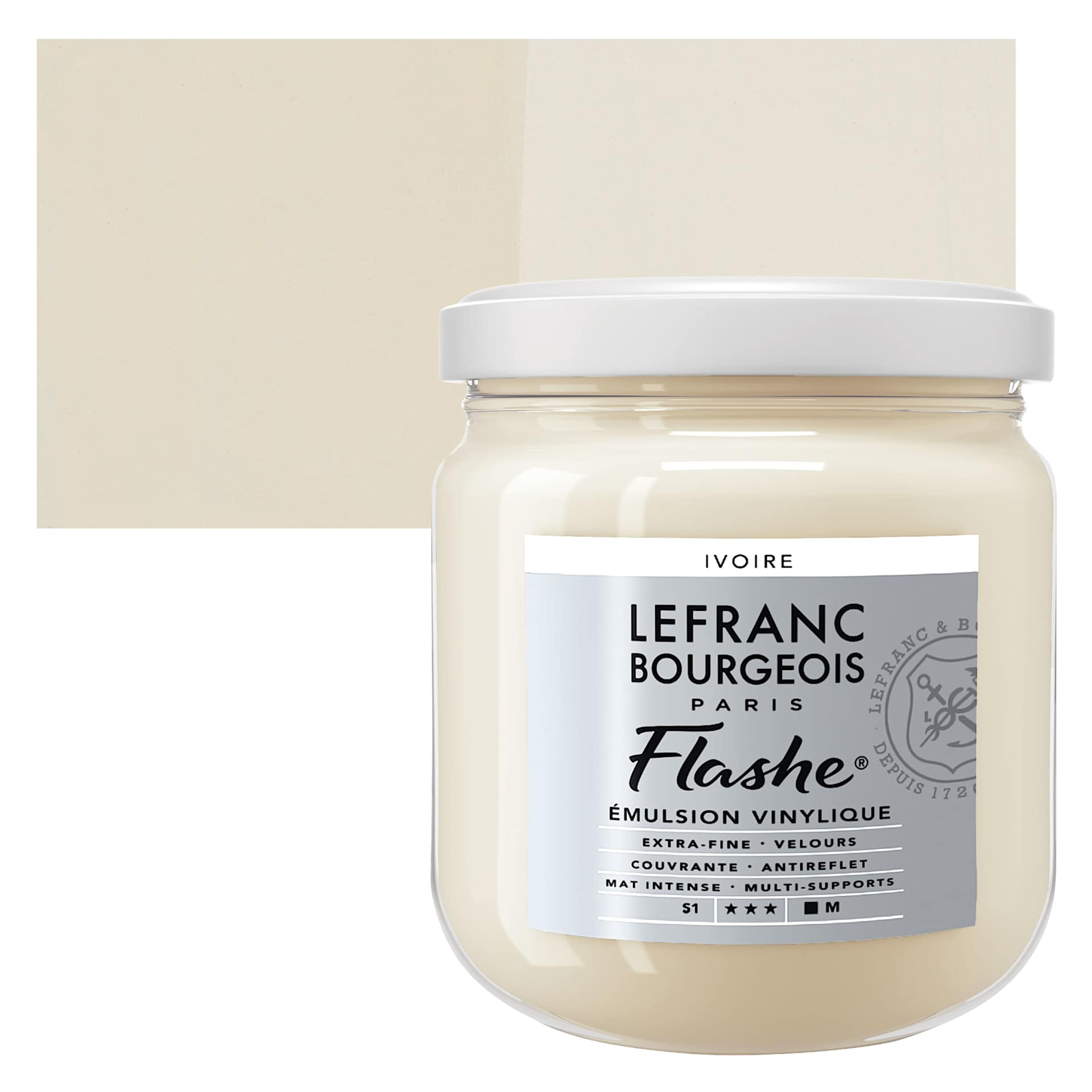 Lefranc & Bourgeois Flashe Vinyl Paint - Ivory, 400 ml jar and swatch