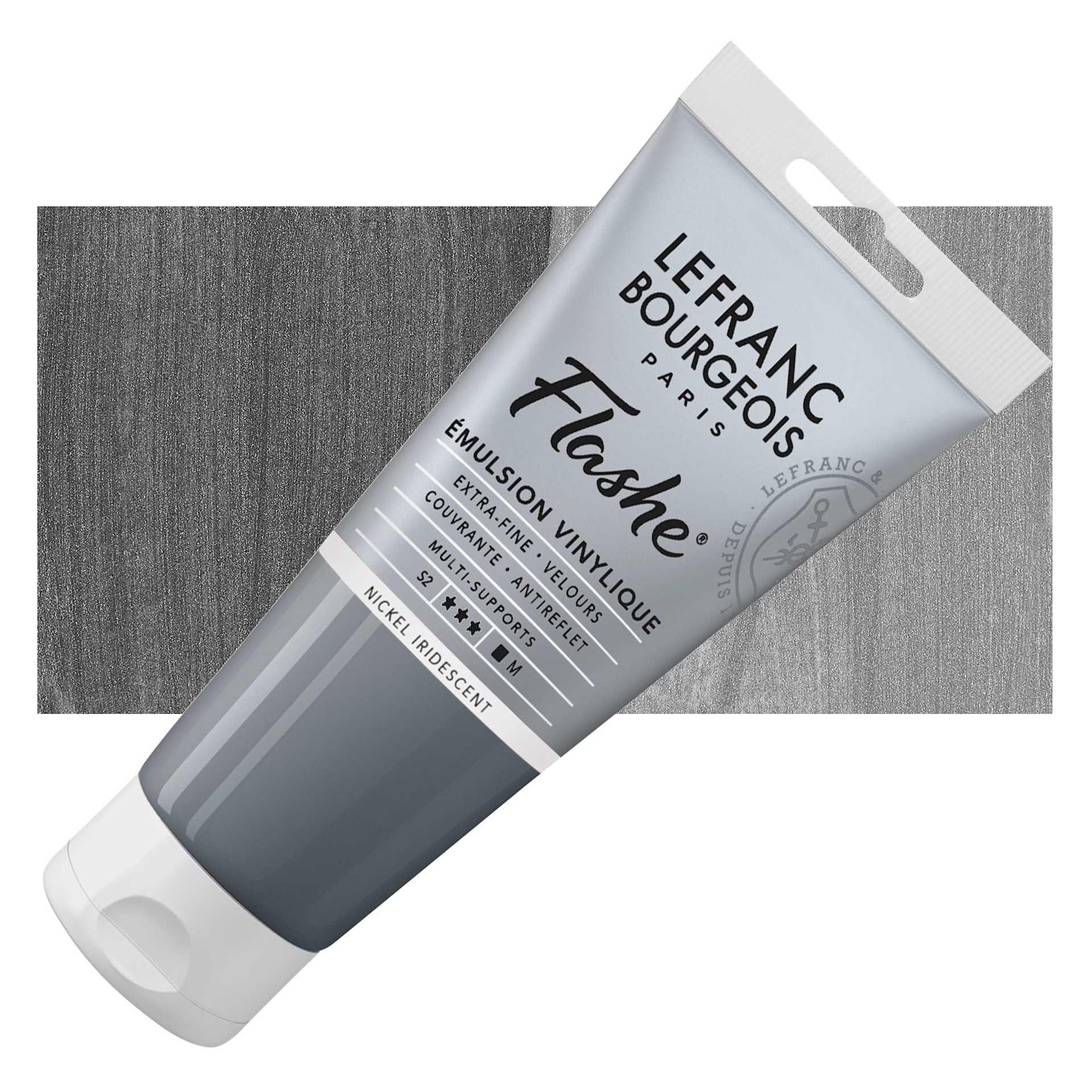Lefranc & Bourgeois Flashe Vinyl Paint - Iridescent Nickel, 80 ml tube and swatch