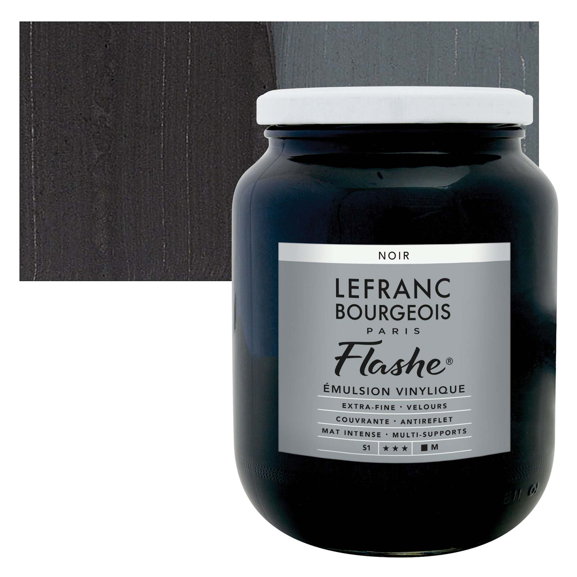 Lefranc & Bourgeois Flashe Vinyl Paint - Black, 750 ml jar and swatch Lefranc & Bourgeois Flashe Vinyl Paint - Black, 750 ml jar and swatch