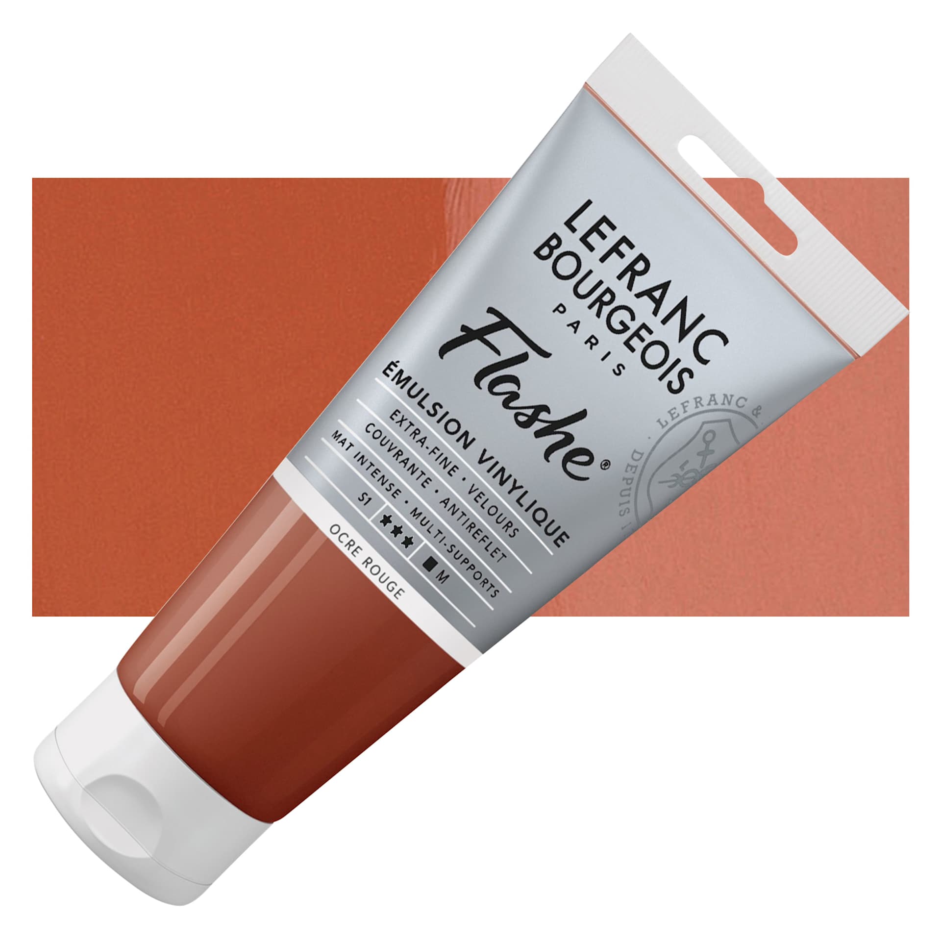 Lefranc & Bourgeois Flashe Vinyl Paint - Red Ochre, 80 ml tube and swatch