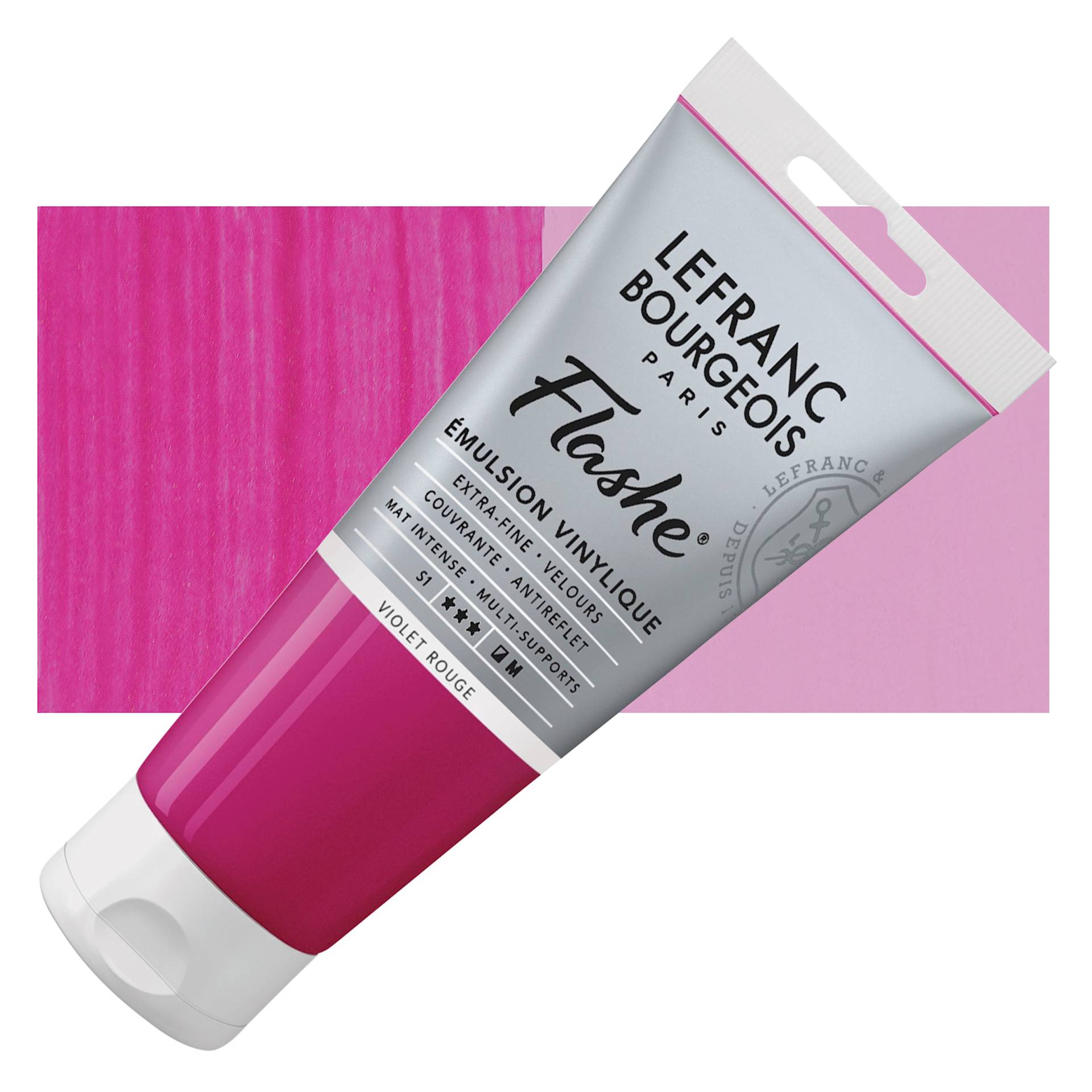Lefranc & Bourgeois Flashe Vinyl Paint - Red Violet, 80 ml tube and swatch