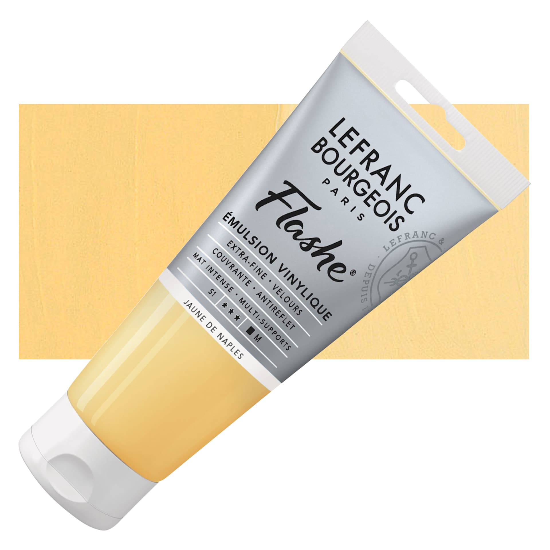 Lefranc & Bourgeois Flashe Vinyl Paint - Naples Yellow Hue, 80 ml tube and swatch