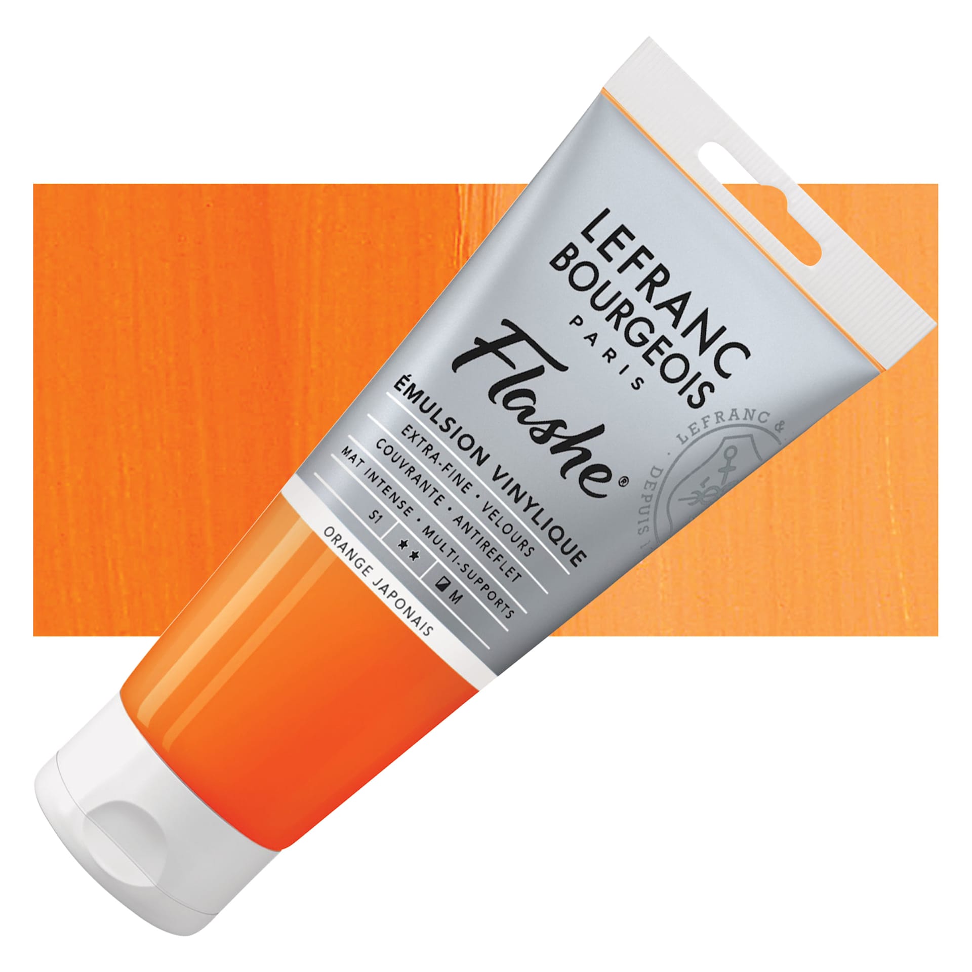 Lefranc & Bourgeois Flashe Vinyl Paint - Japanese Orange, 80 ml tube and swatch