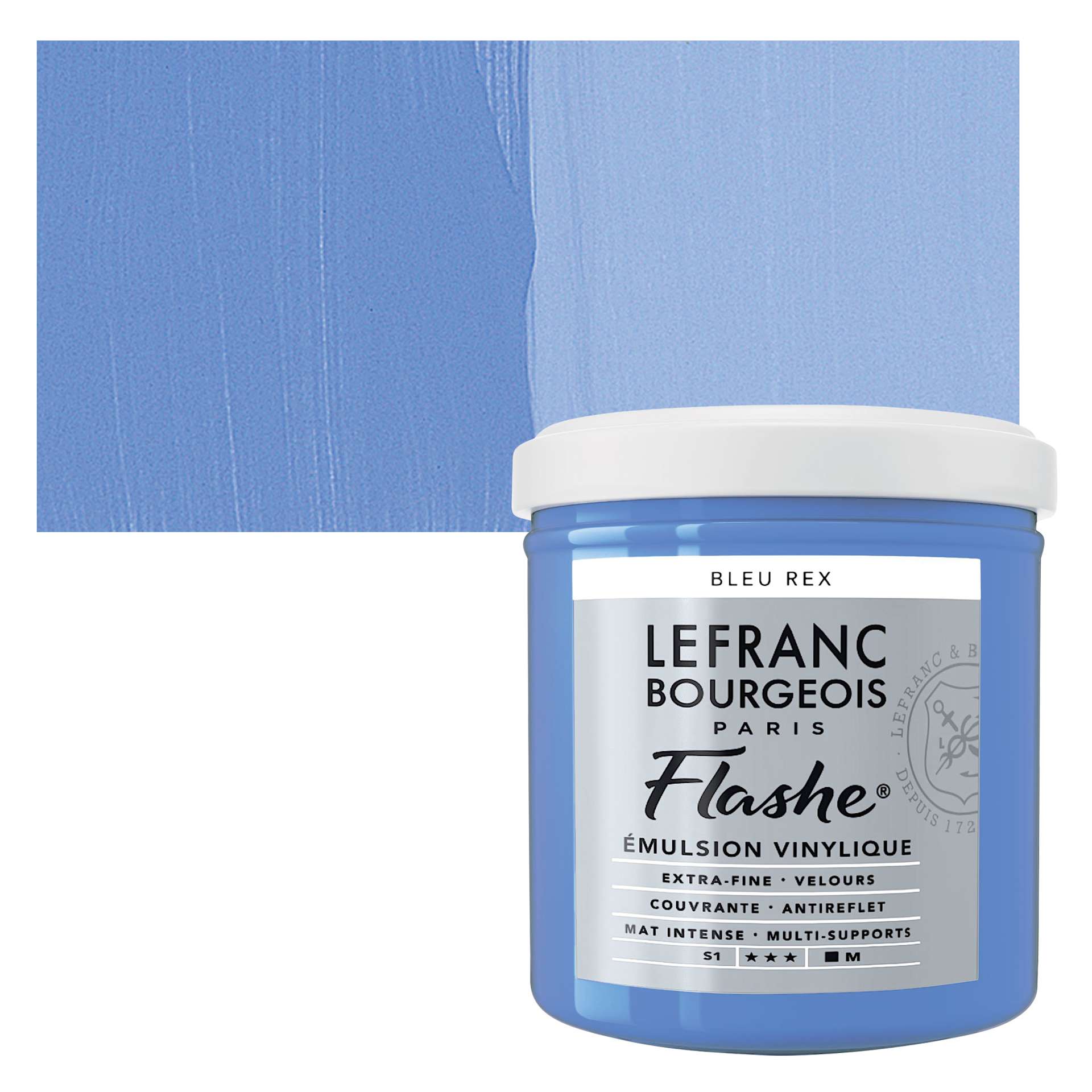 Lefranc & Bourgeois Flashe Vinyl Paint - Royal Blue, 125 ml jar and swatch