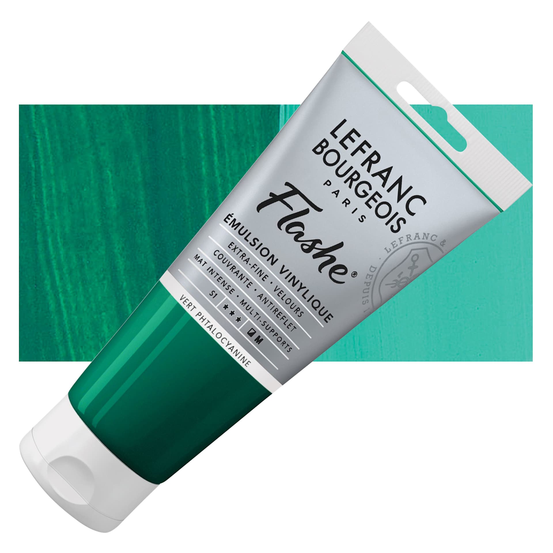 Lefranc & Bourgeois Flashe Vinyl Paint - Phthalocyanine Green, 80 ml tube and swatch