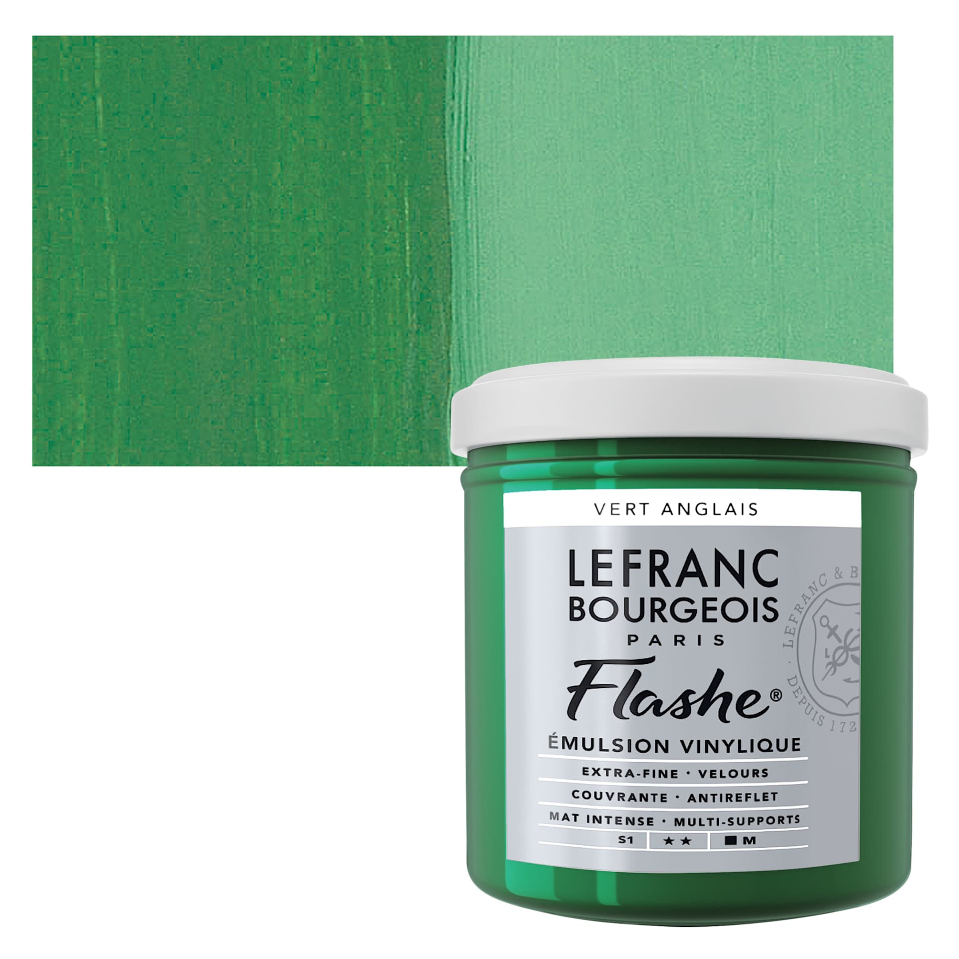 Lefranc & Bourgeois Flashe Vinyl Paint - Chrome Green, 125 ml jar and swatch Lefranc & Bourgeois Flashe Vinyl Paint - Chrome Green, 125 ml jar and swatch