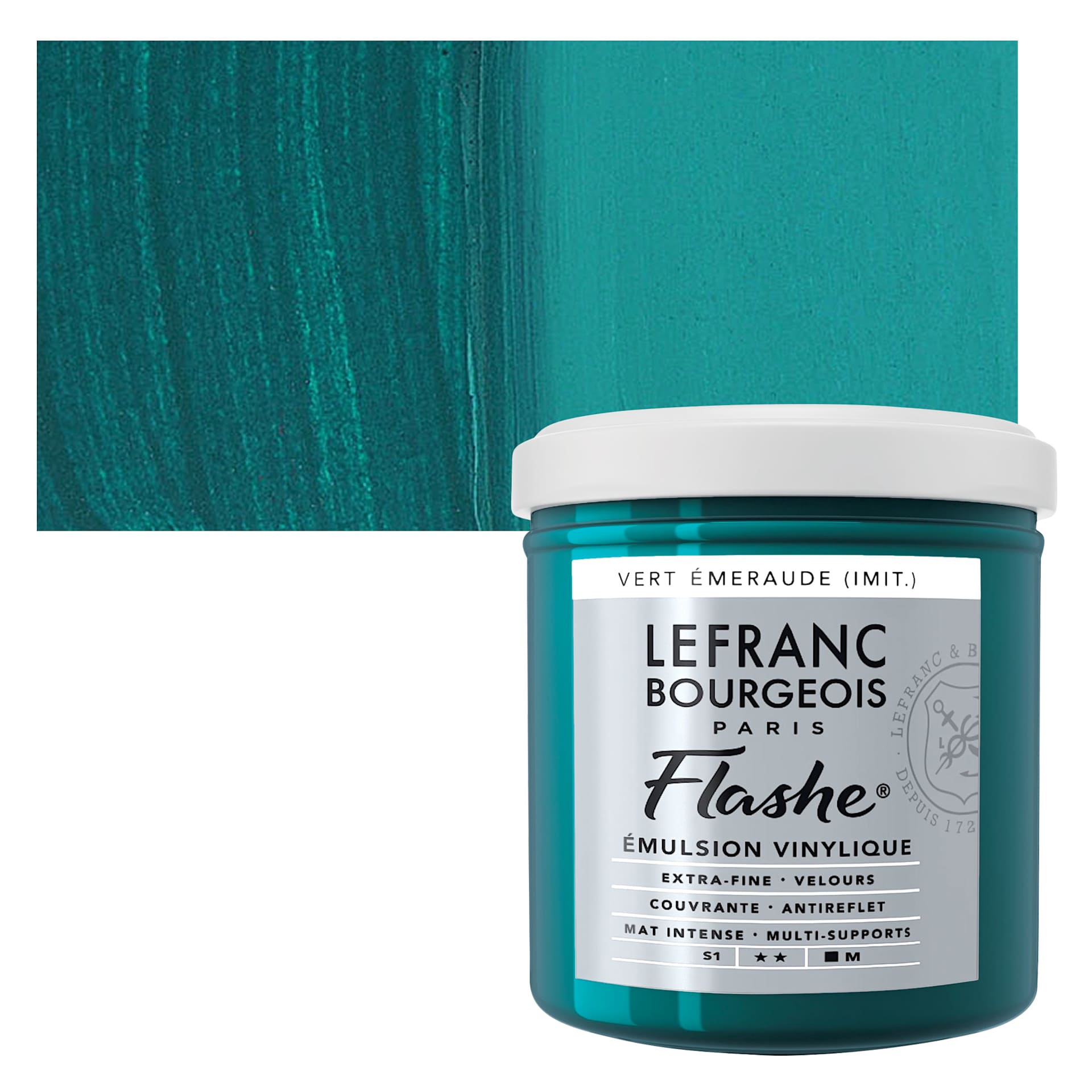 Lefranc & Bourgeois Flashe Vinyl Paint - Viridian Hue, 125 ml jar and swatch