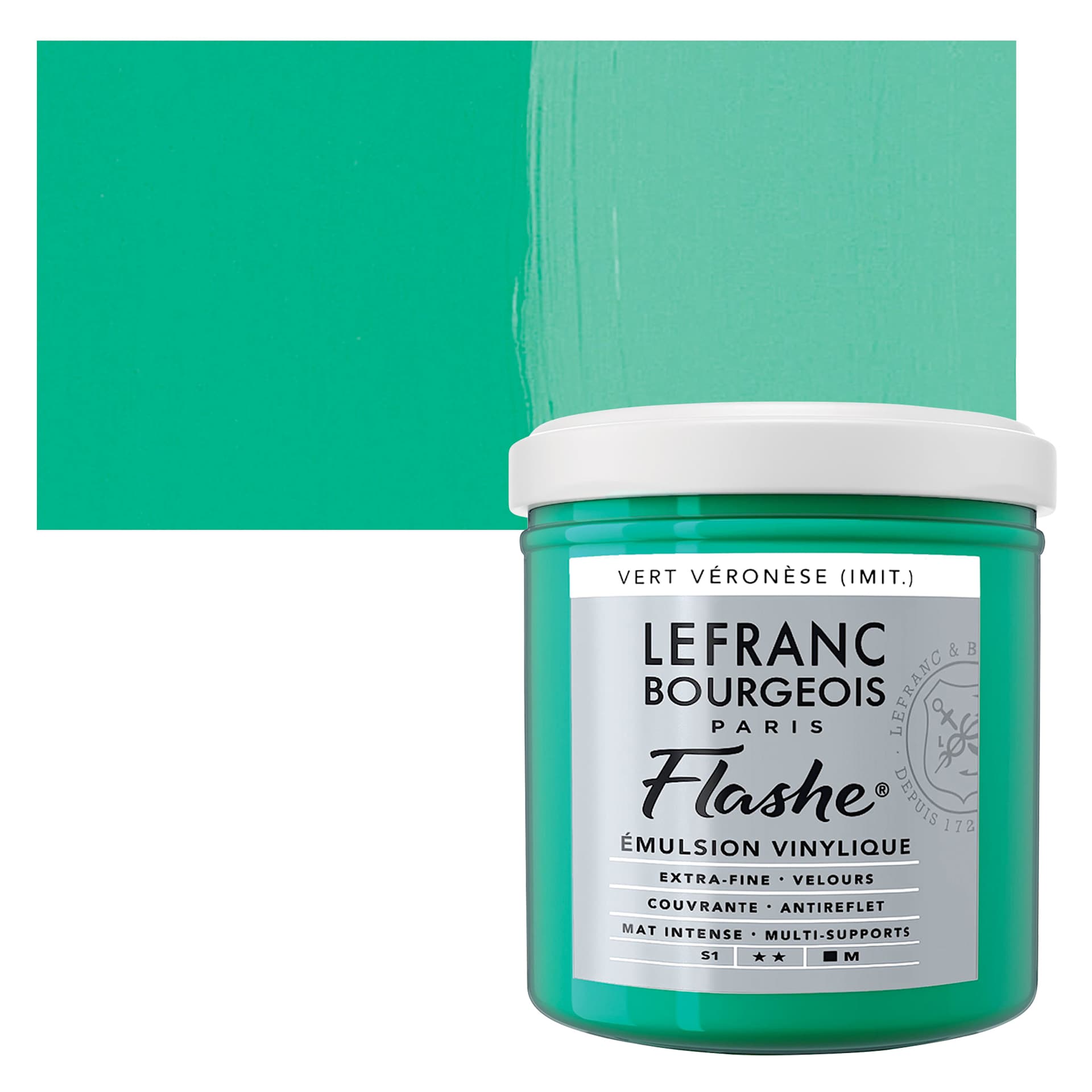 Lefranc & Bourgeois Flashe Vinyl Paint - Veronese Green Shade, 125 ml jar and swatch