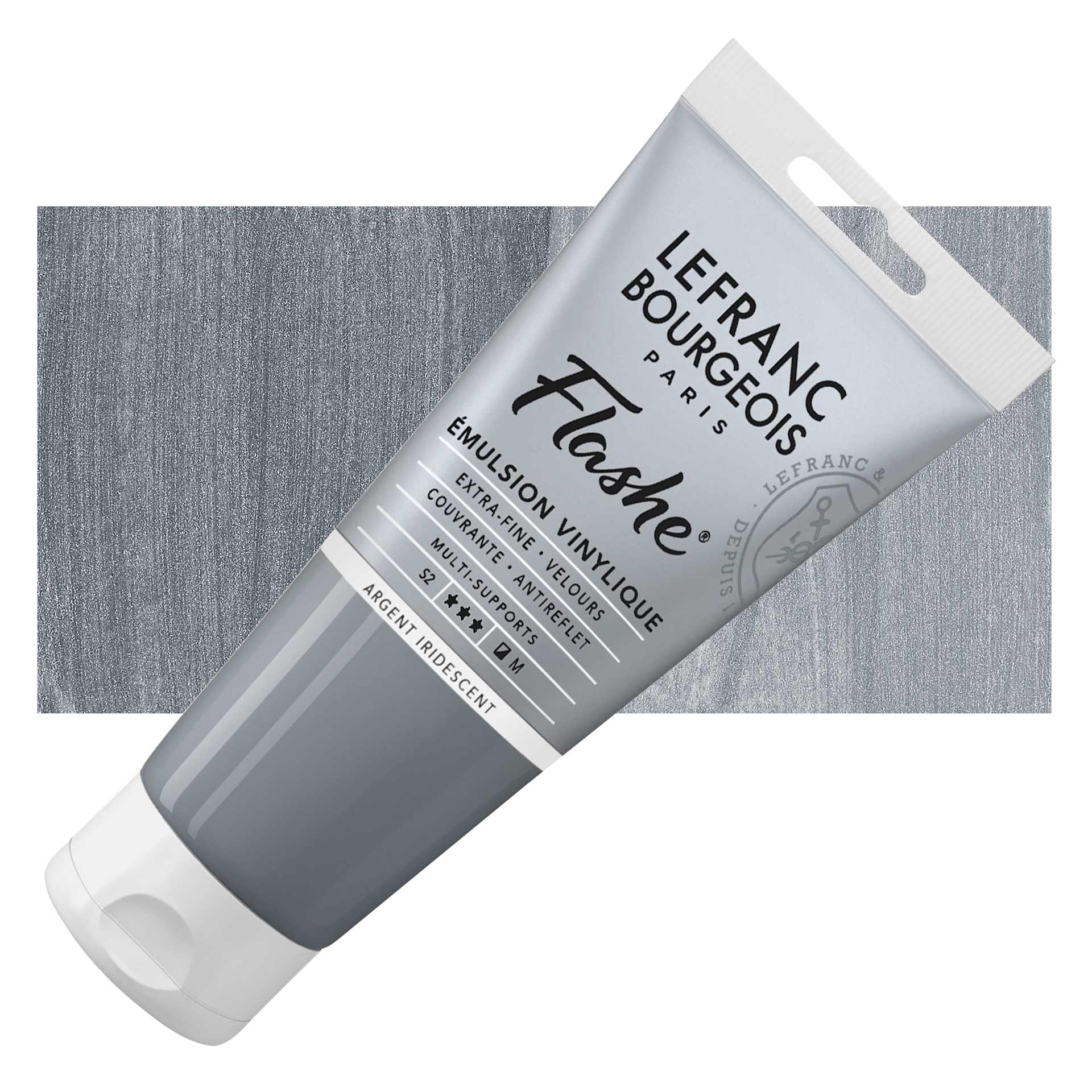 Lefranc & Bourgeois Flashe Vinyl Paint - Iridescent Silver, 80 ml tube and swatch