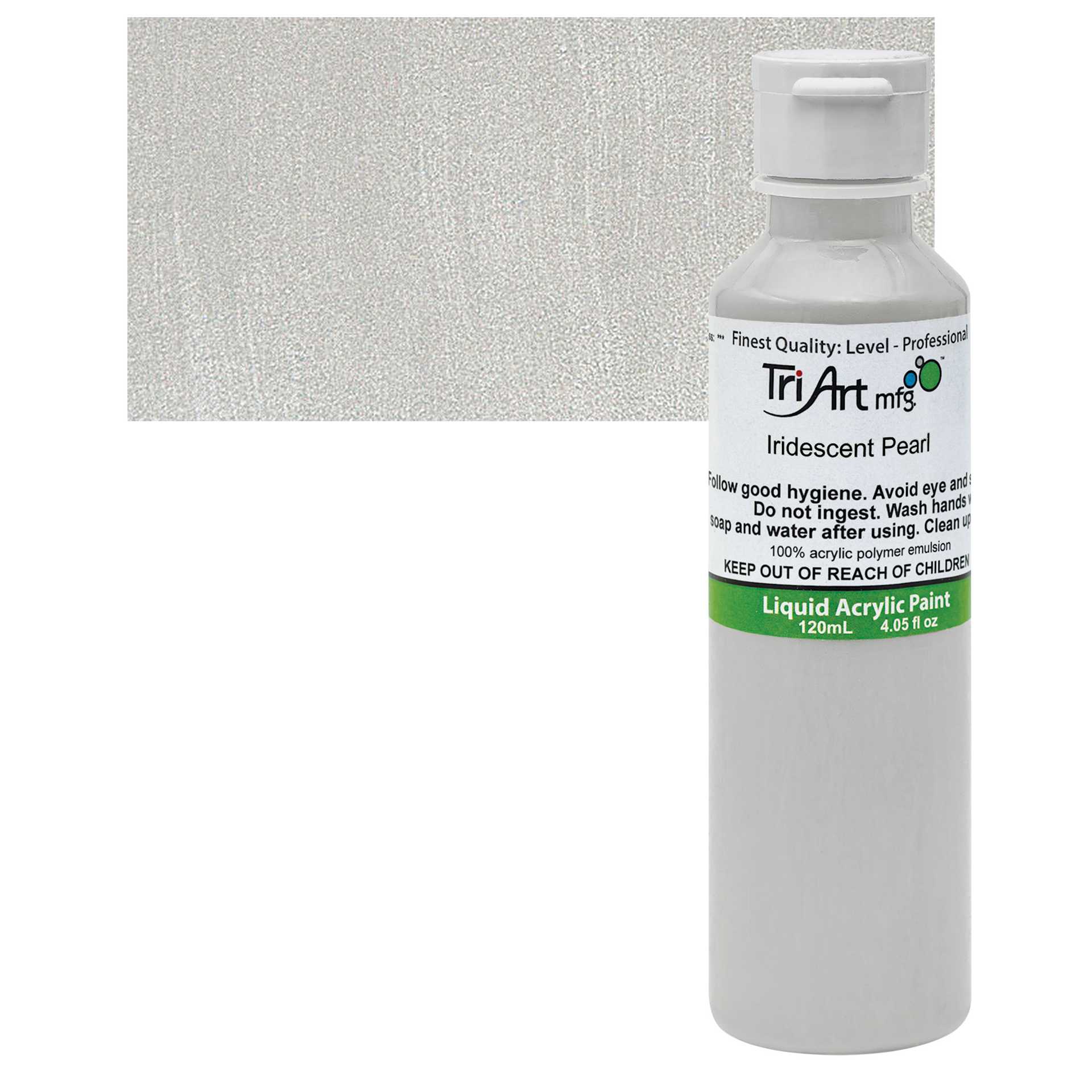 Tri-Art Liquid Artist Acrylic - Iridescent Pearl, 120 ml bottle and swatch