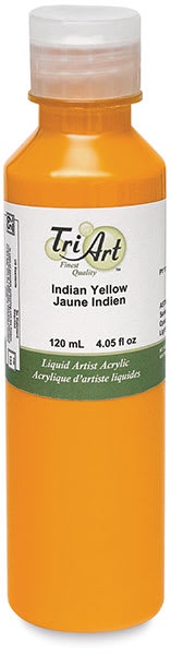 Tri-Art Liquid Artist Acrylics - Front of 120 ml Indian Yellow bottle