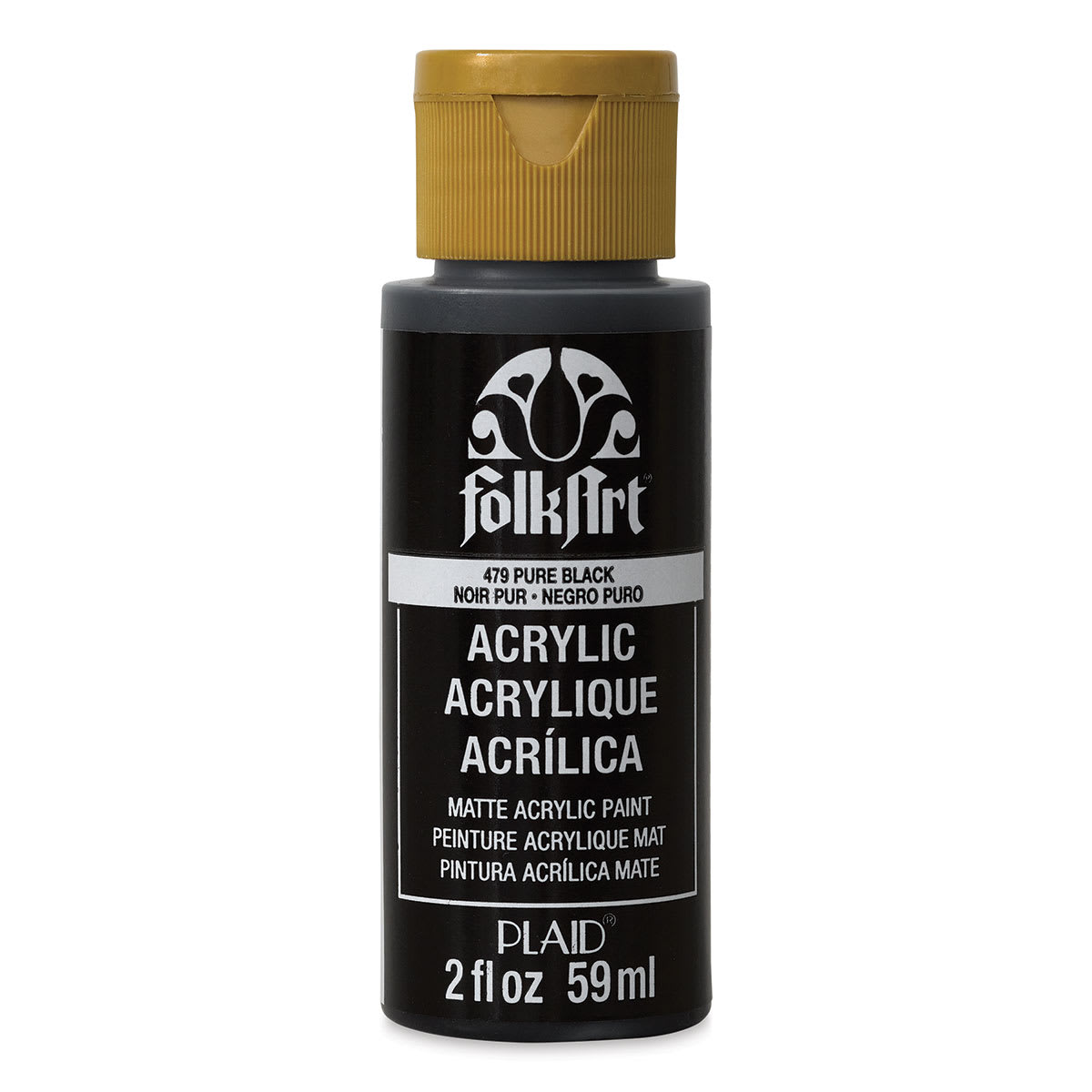 FolkArt Matte Acrylic Paint - Pure Black, 2 oz, Bottle (Front)
