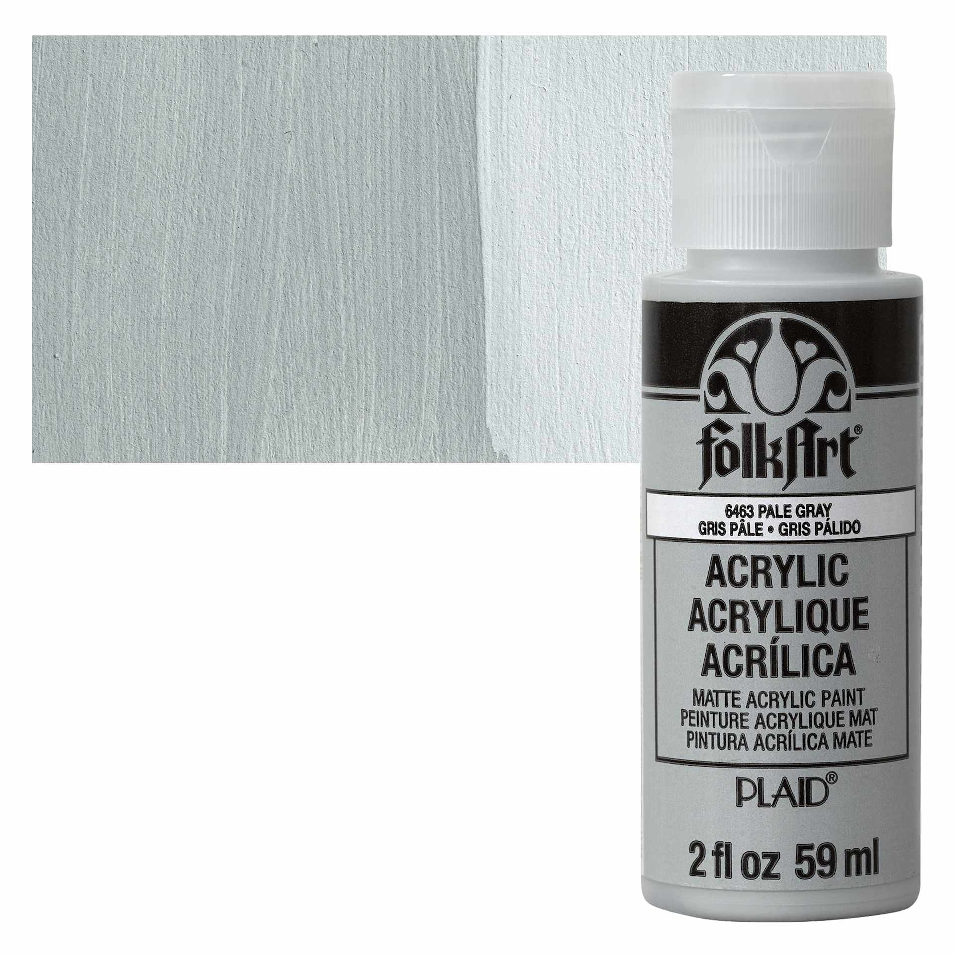 FolkArt Matte Acrylic Paint - Pale Gray, 2 oz, Bottle and swatch