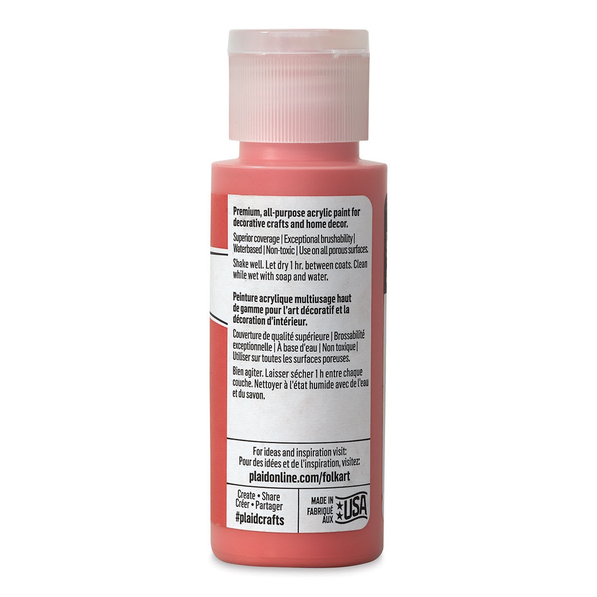 FolkArt Matte Acrylic Paint - Fire Coral, 2 oz, Bottle (Back)