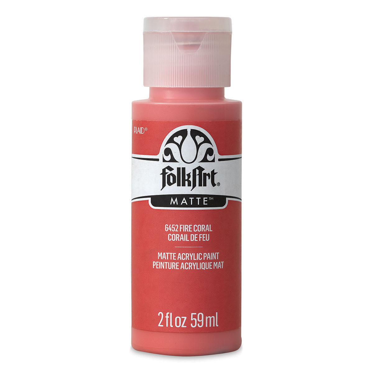 FolkArt Matte Acrylic Paint - Fire Coral, 2 oz, Bottle (Front)