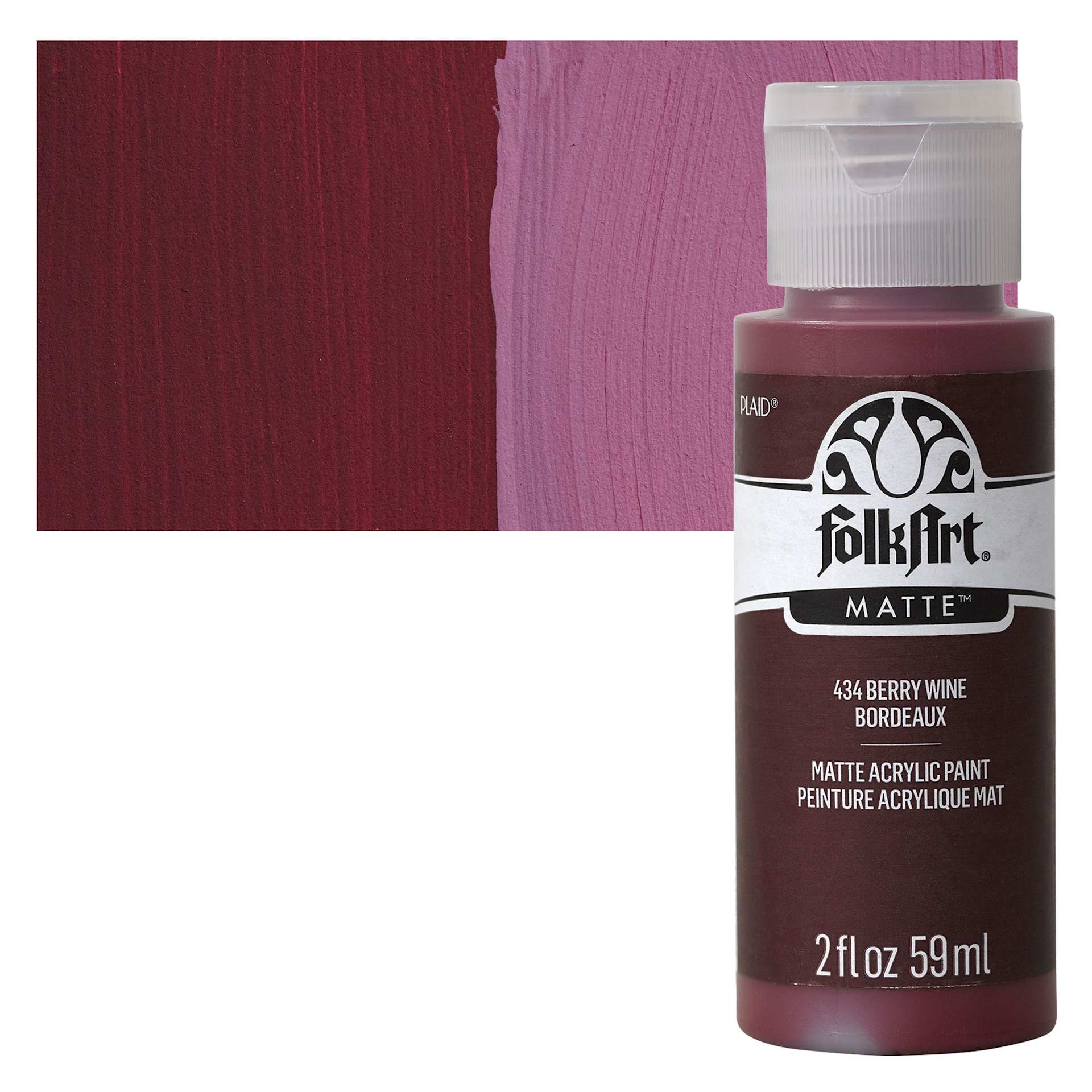 FolkArt Matte Acrylic Paint - Berry Wine, 2 oz, Bottle and swatch