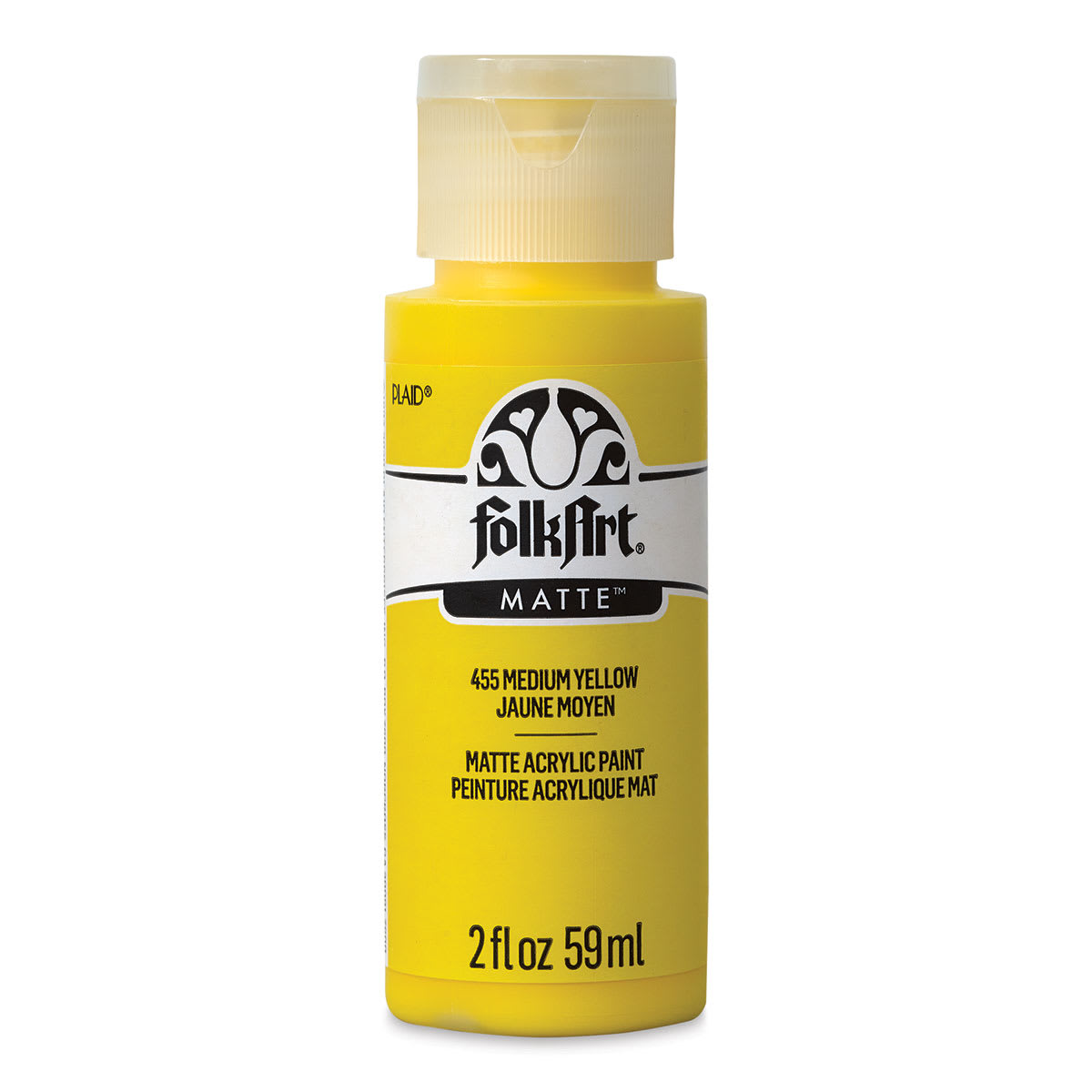 FolkArt Matte Acrylic Paint - Medium Yellow, 2 oz, Bottle (Front)