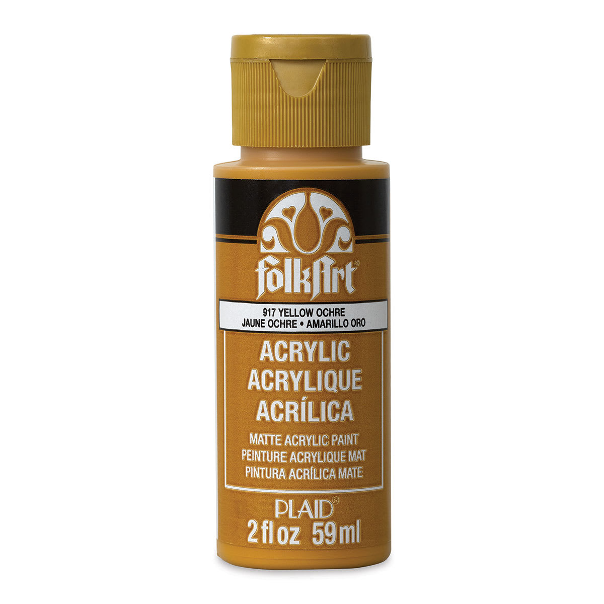 FolkArt Matte Acrylic Paint - Yellow Ochre, 2 oz, Bottle (Front)