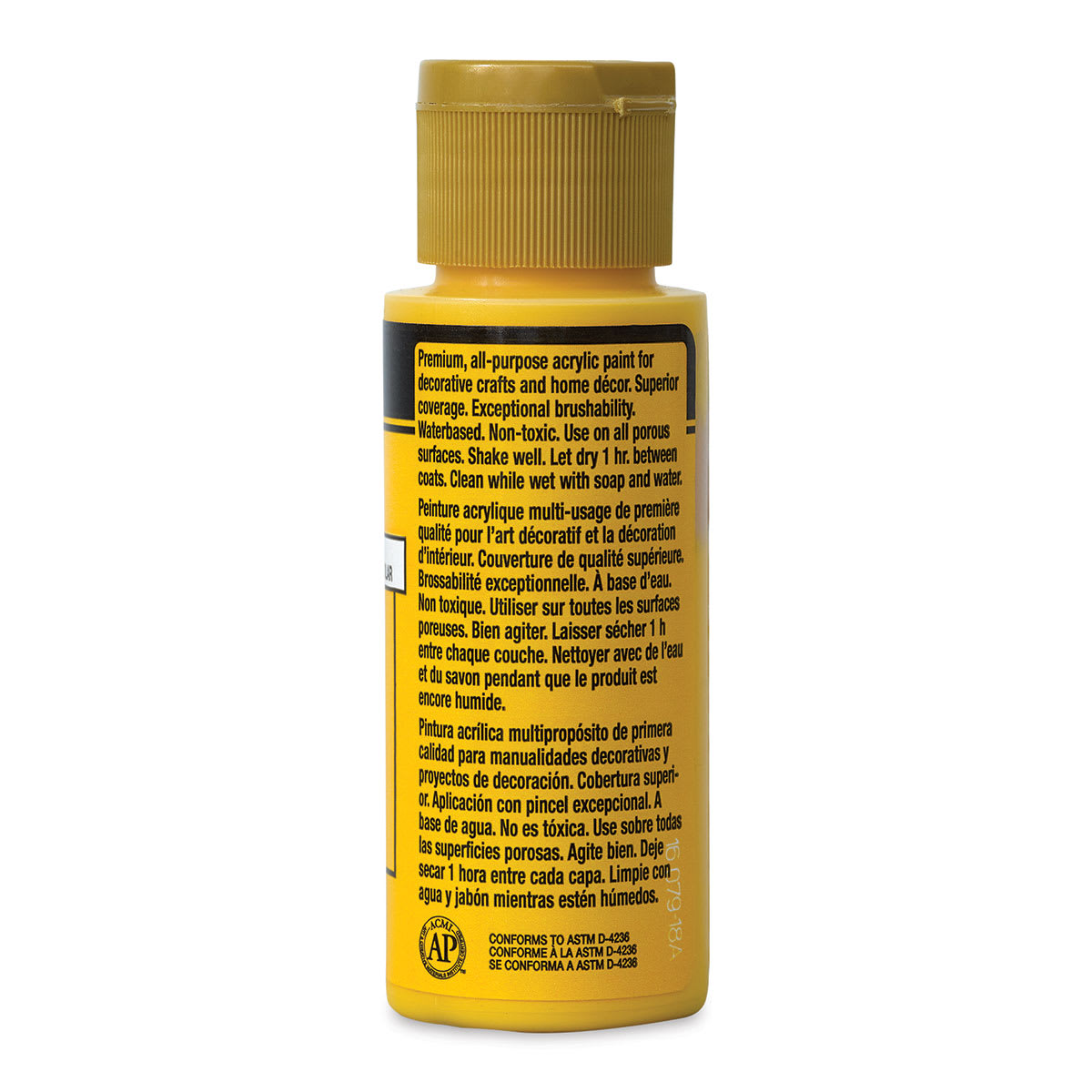 FolkArt Matte Acrylic Paint - School Bus Yellow, 2 oz, Bottle (Back)