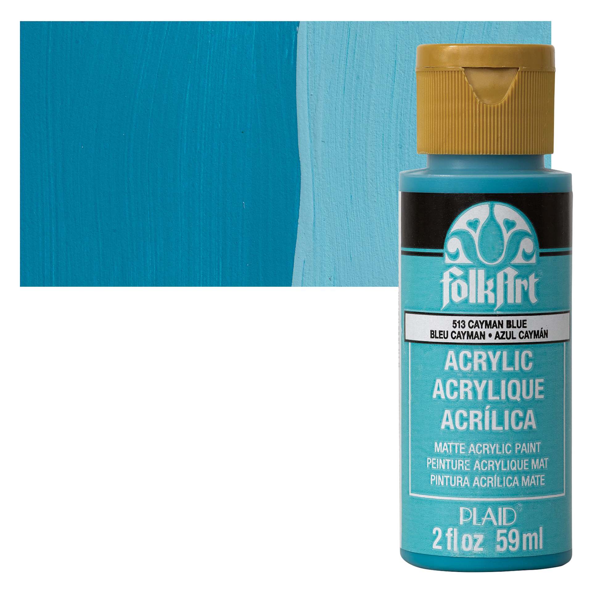 FolkArt Matte Acrylic Paint - Cayman Blue, 2 oz, Bottle and swatch