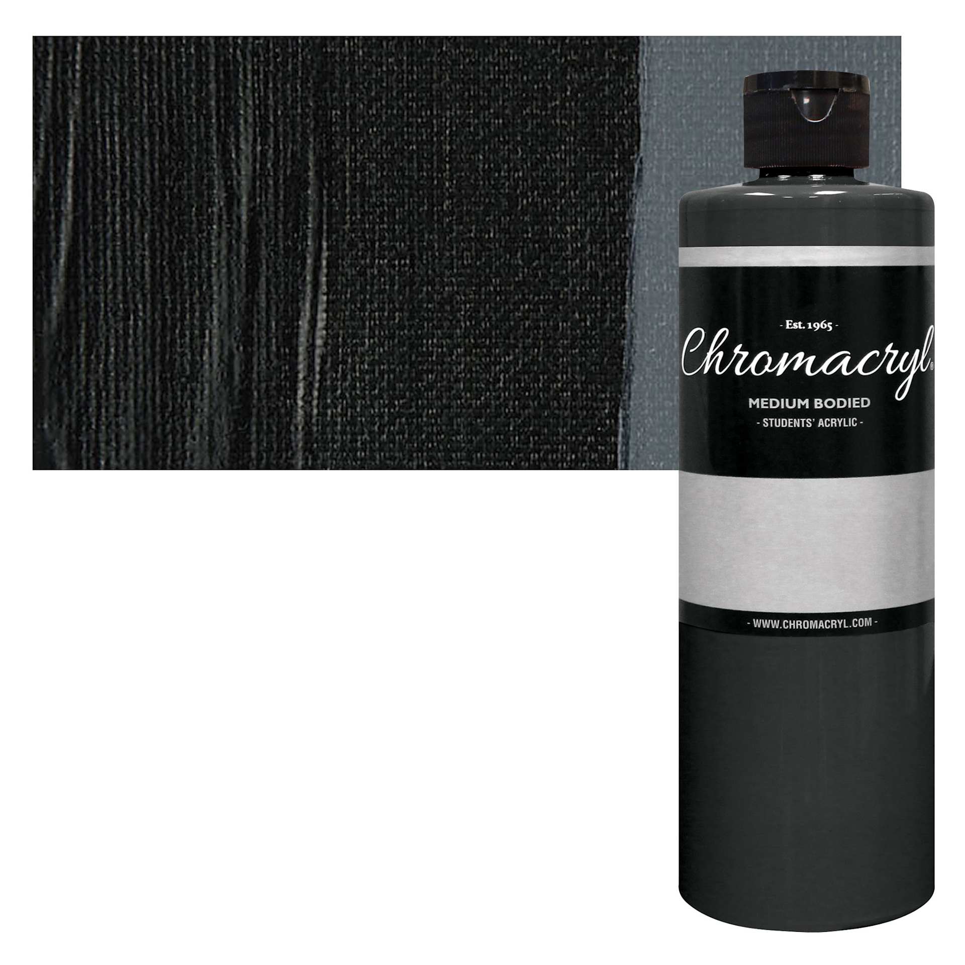 Chromacryl Students' Acrylic - Black, 16 oz bottle and swatch Chromacryl Students' Acrylic - Black, 16 oz bottle and swatch