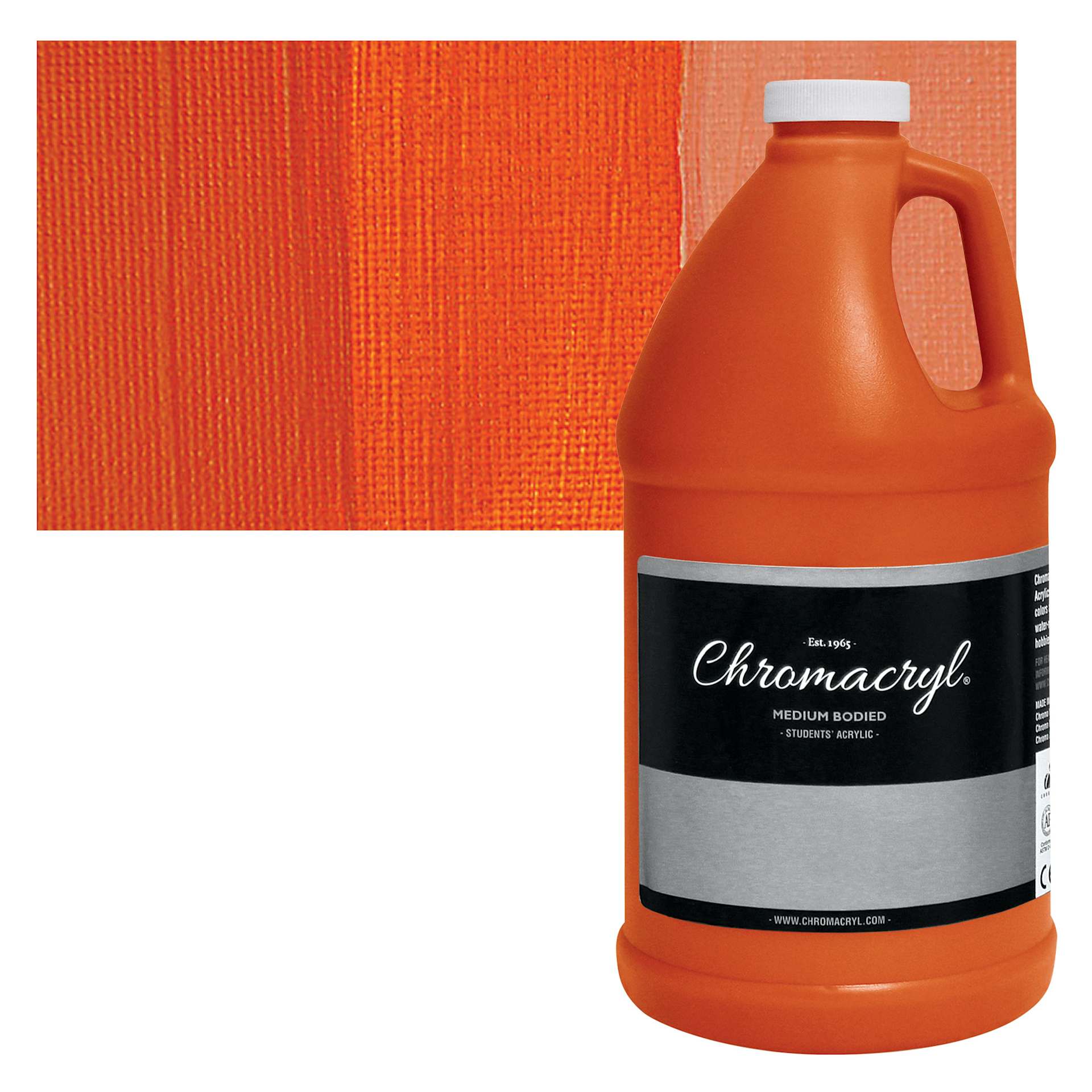 Chromacryl Students' Acrylic - Vermilion, 64 oz bottle and swatch Chromacryl Students' Acrylic - Vermilion, 64 oz bottle and swatch