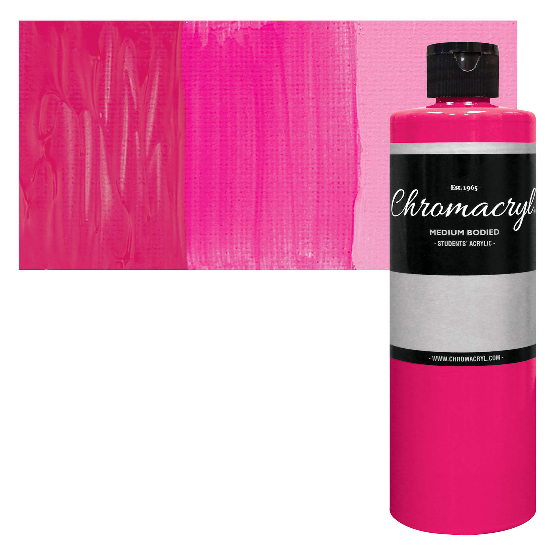 Chromacryl Students' Acrylic - Neon Pink, 16 oz bottle and swatch