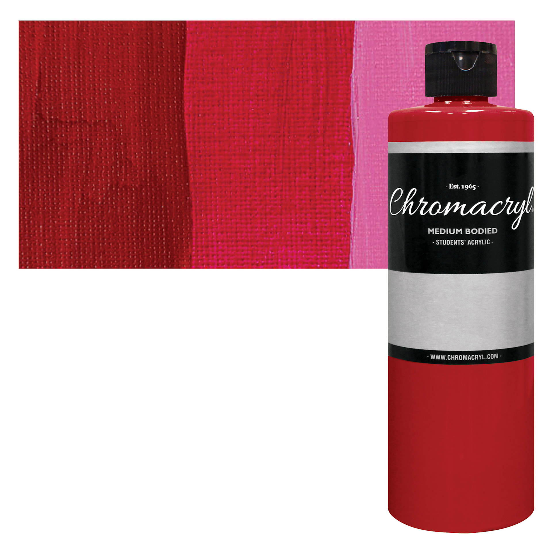 Chromacryl Students' Acrylic - Cool Red, 16 oz bottle and swatch Chromacryl Students' Acrylic - Cool Red, 16 oz bottle and swatch