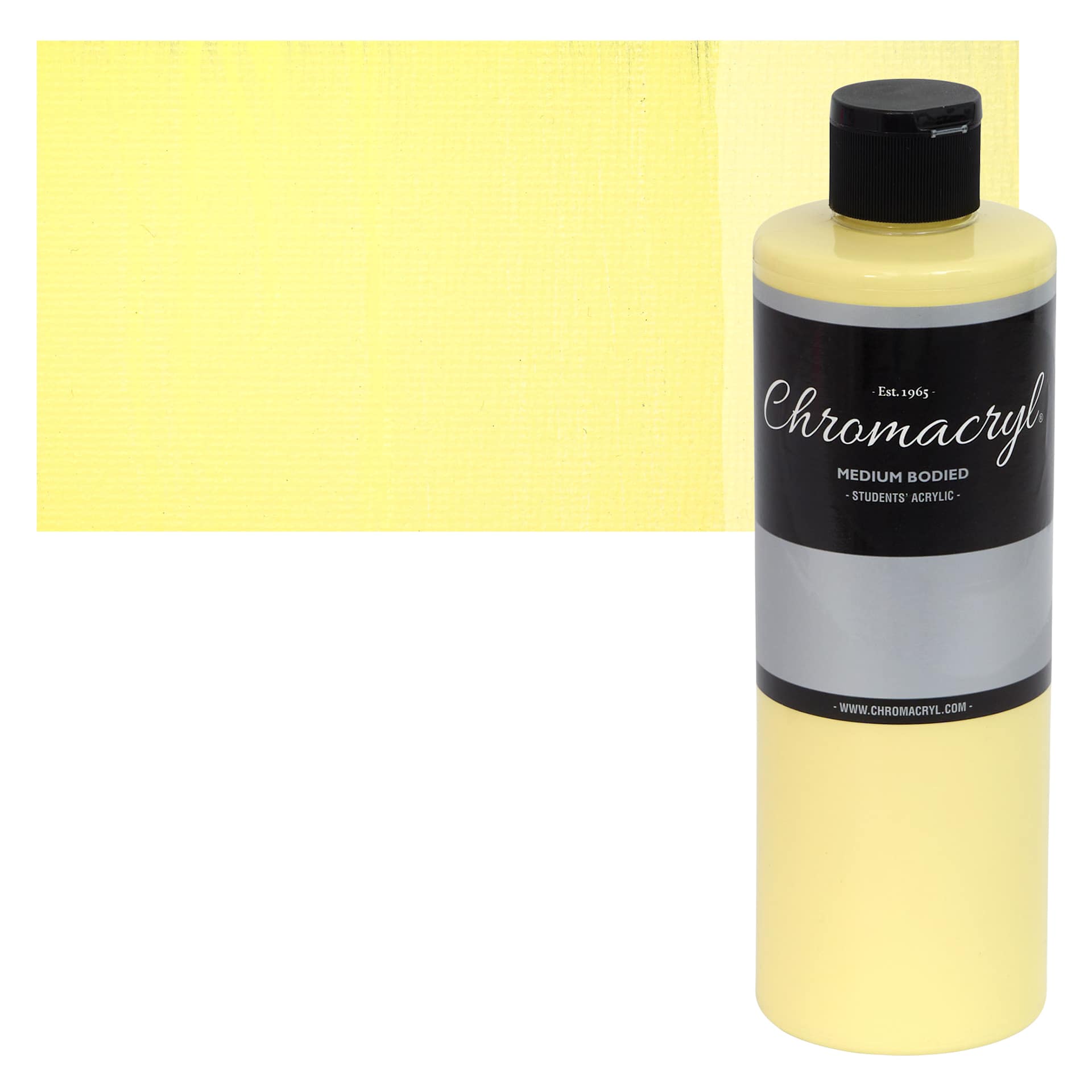 Chromacryl Students' Acrylics - Pastel Yellow, 16 oz bottle and swatch