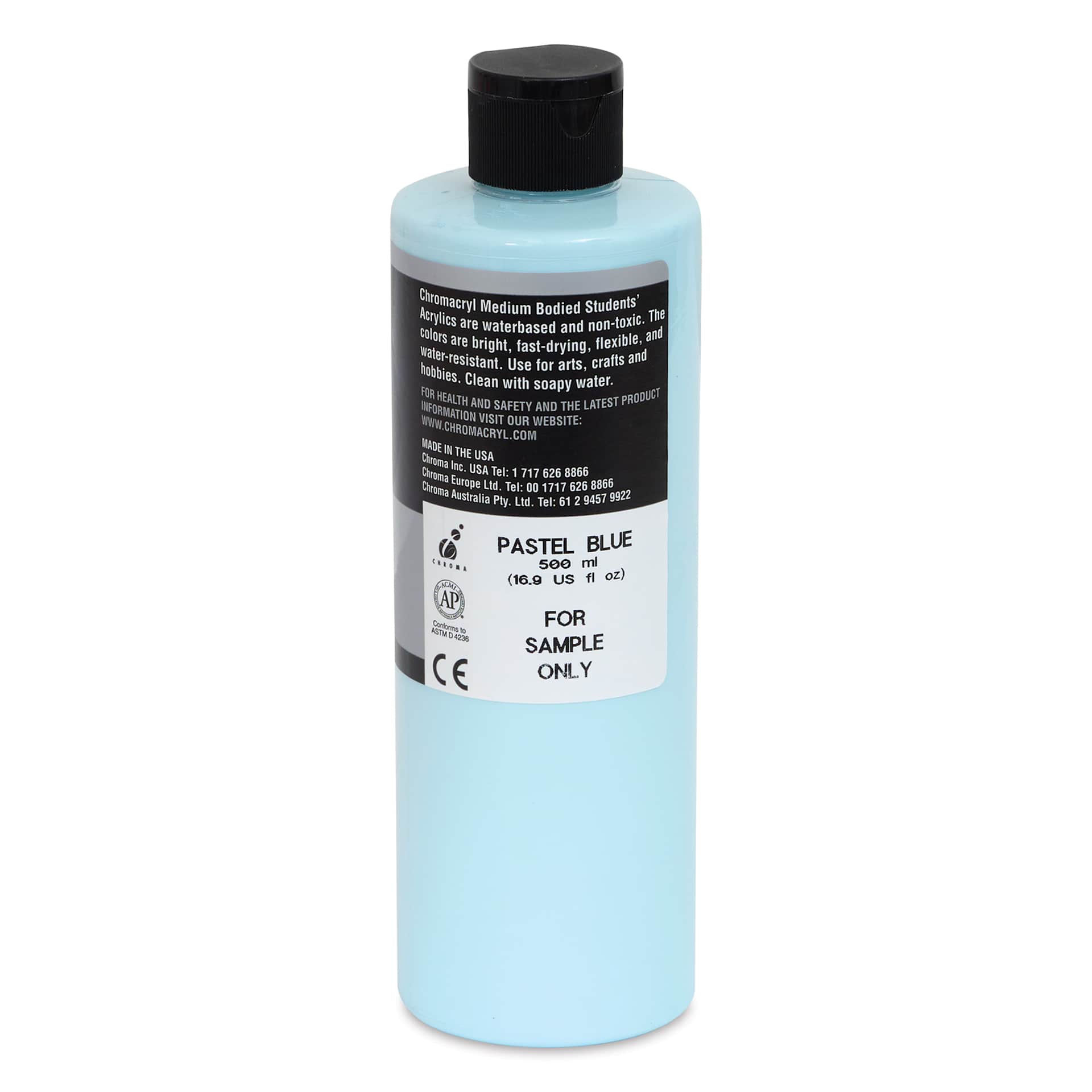 Chromacryl Students' Acrylics - Pastel Blue, 16 oz bottle side of bottle
