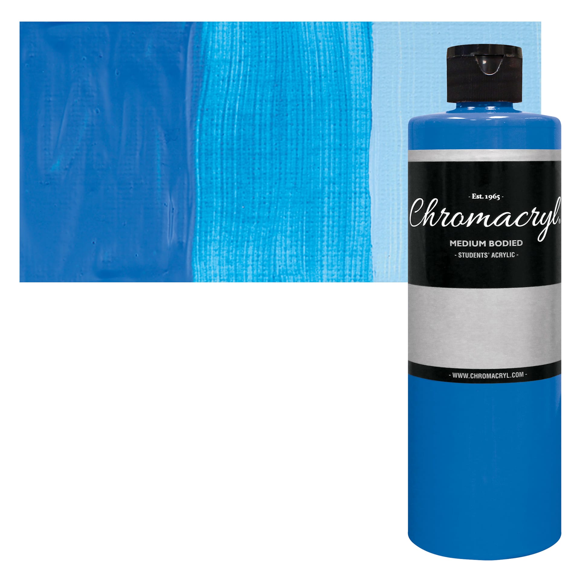 Chromacryl Students' Acrylic - Neon Blue, 16 oz bottle and swatch