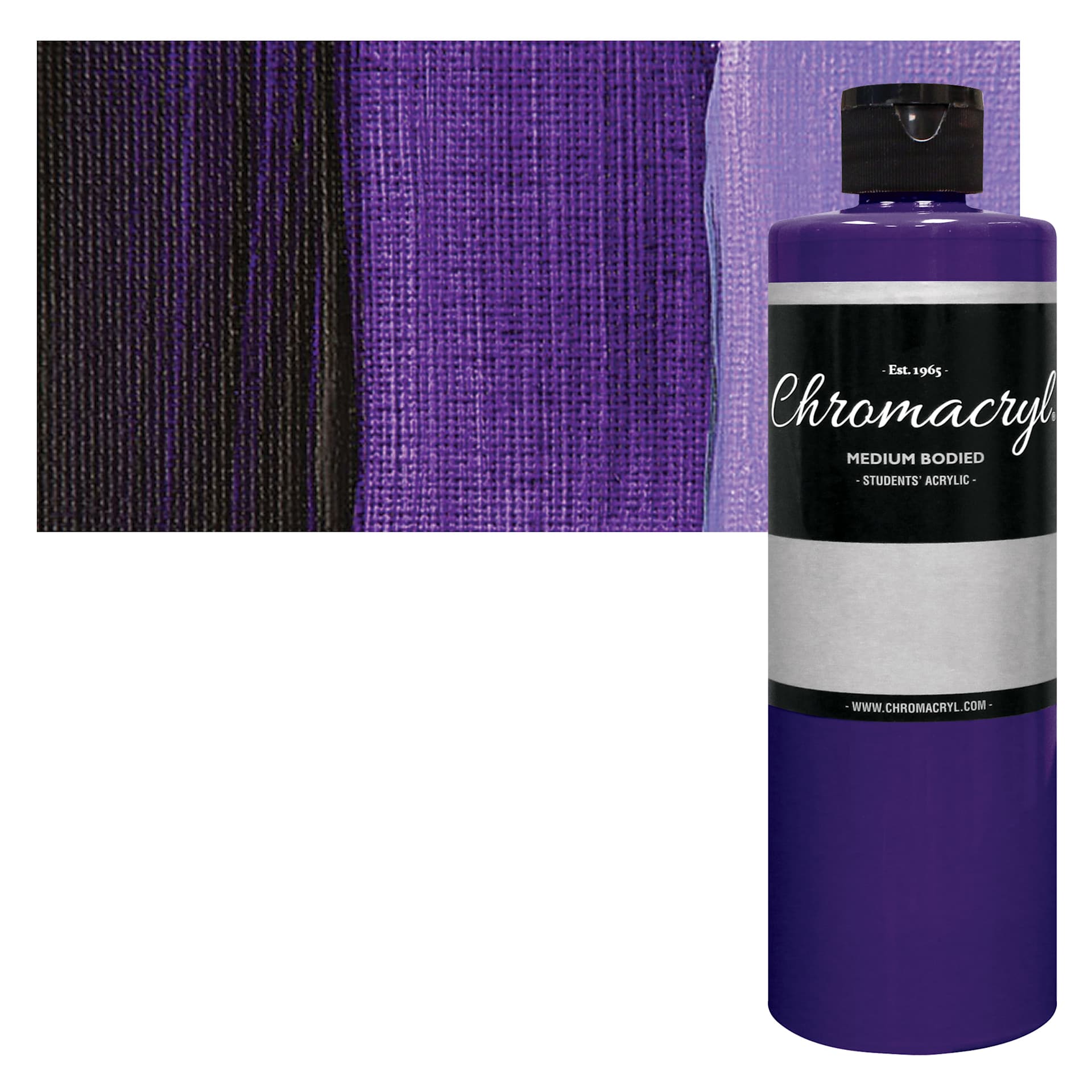 Chromacryl Students' Acrylic - Violet, 16 oz bottle and swatch Chromacryl Students' Acrylic - Violet, 16 oz bottle and swatch