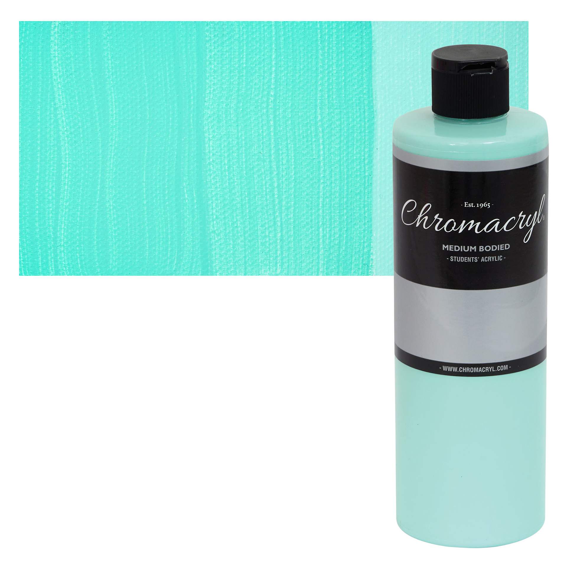 Chromacryl Students' Acrylics - Pastel Green, 16 oz bottle and swatch