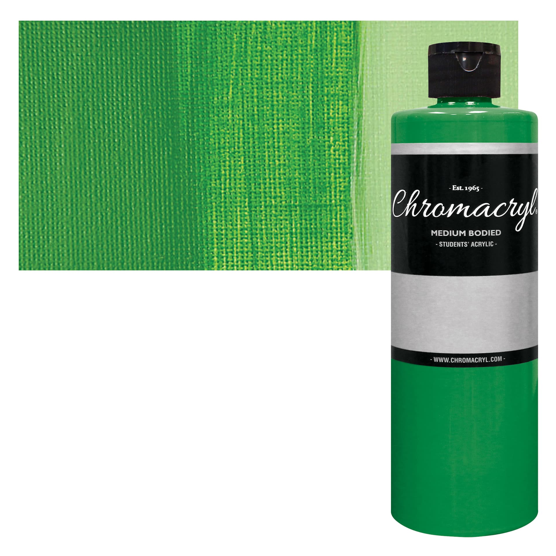 Chromacryl Students' Acrylic - Green Light, 16 oz bottle and swatch