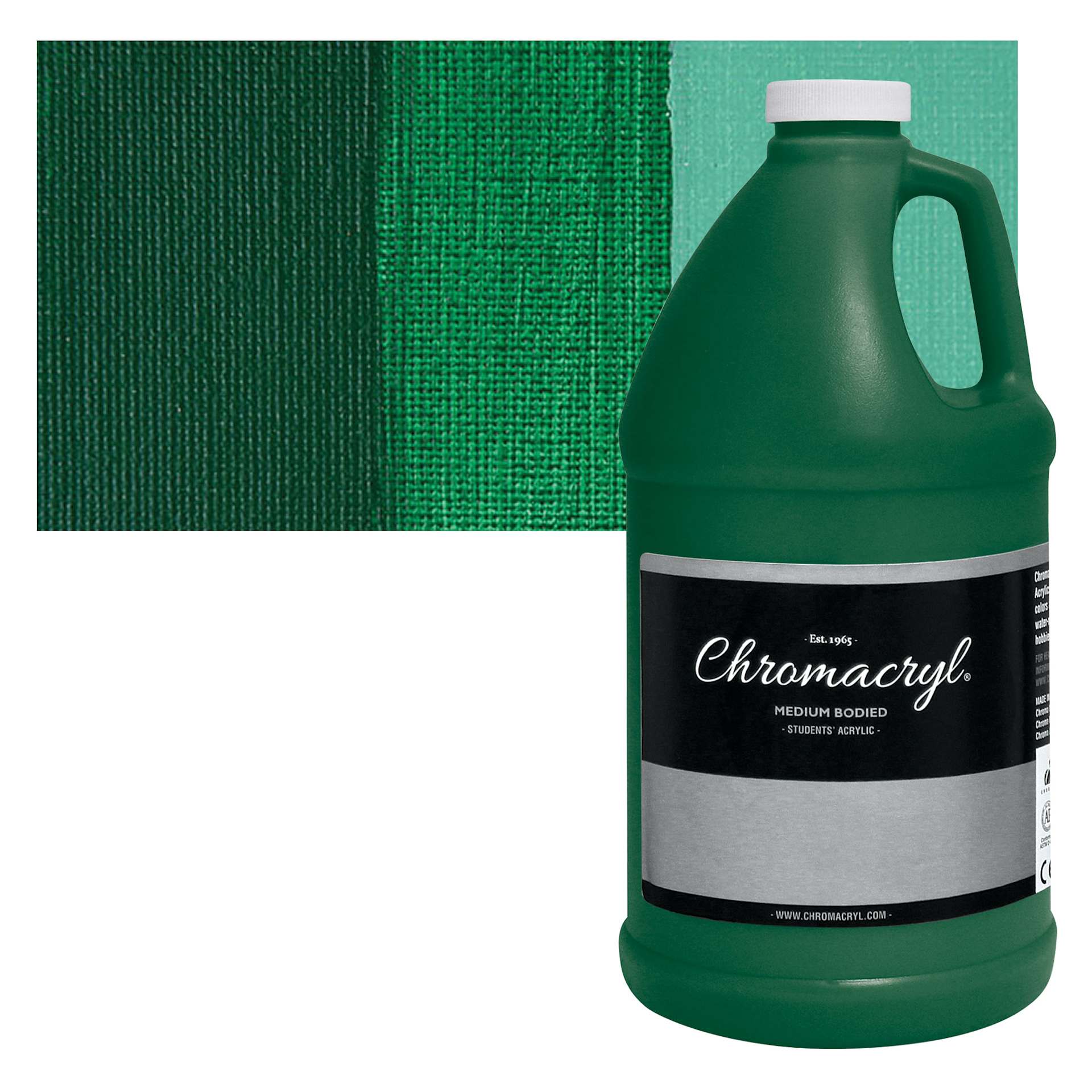 Chromacryl Students' Acrylic - Green Deep, 64 oz bottle and swatch