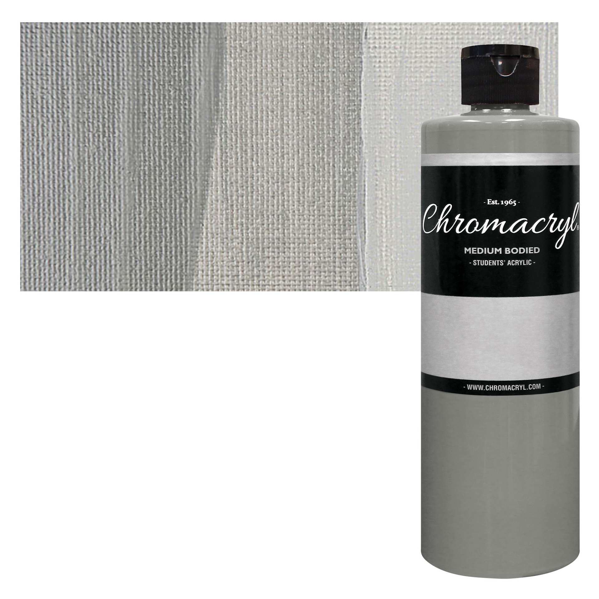 Chromacryl Students' Acrylic - Silver, 16 oz bottle and swatch