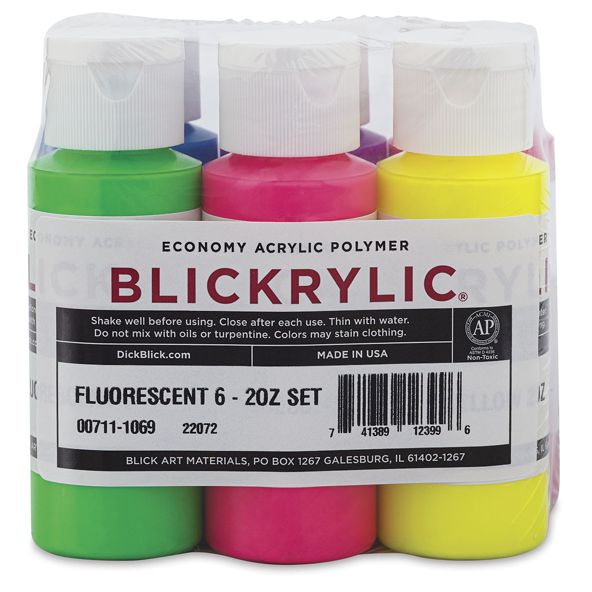 Blickrylic Student Acrylics - Fluorescent Colors, Set of 6, 2 oz Bottles